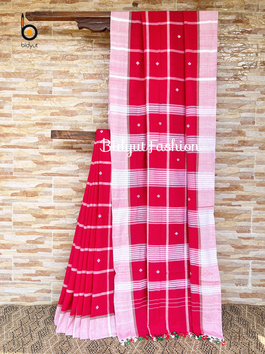 Handlooms of Odisha Santhal Tribal Cotton Sarees Red color
