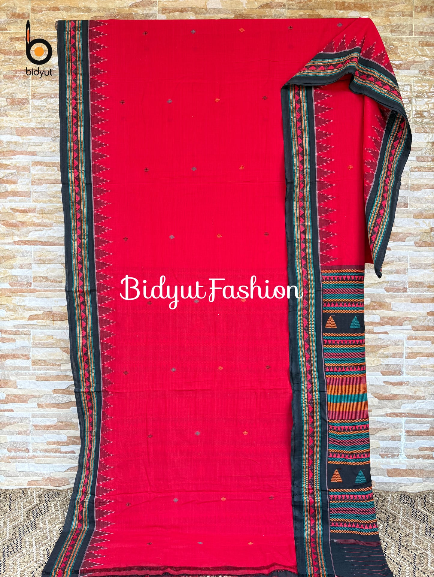 Handlooms of Odisha Dongria Design Cotton Saree - Red color saree