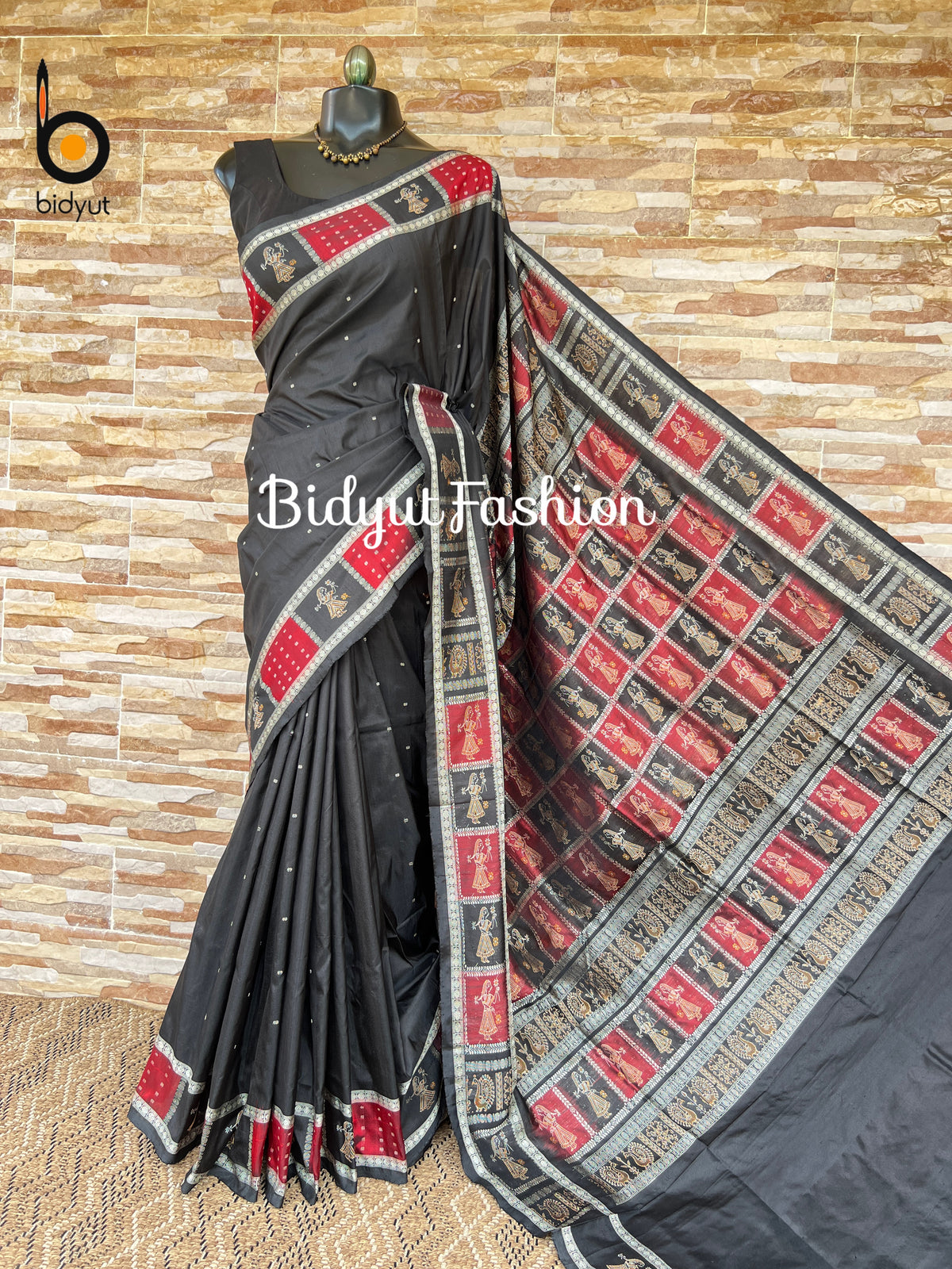 Handlooms of Odisha Putli Bomkai Silk Saree Black color