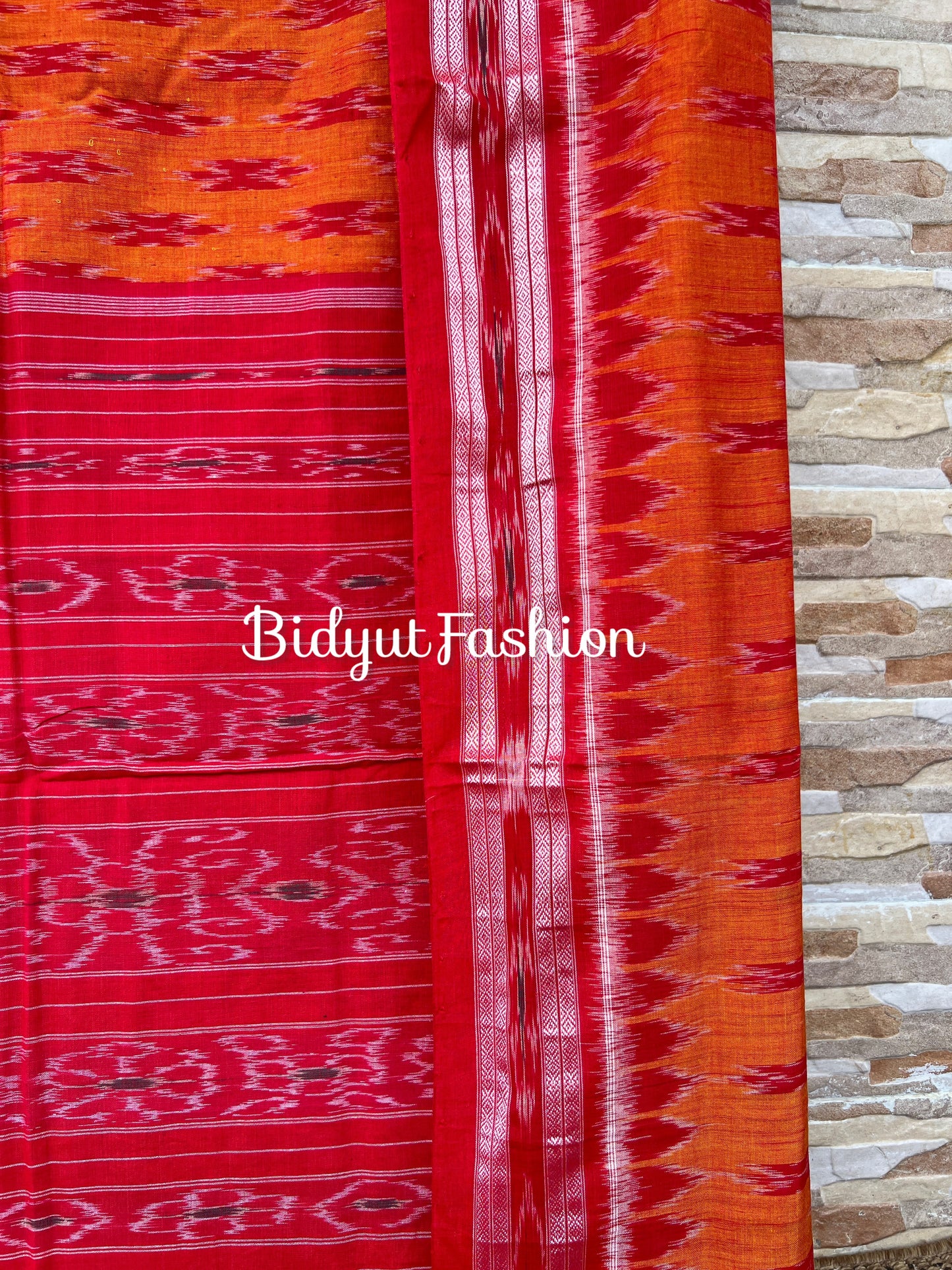 Handlooms of Odisha Maniabandha Nuapatna Ikat Cotton Saree Orange Color
