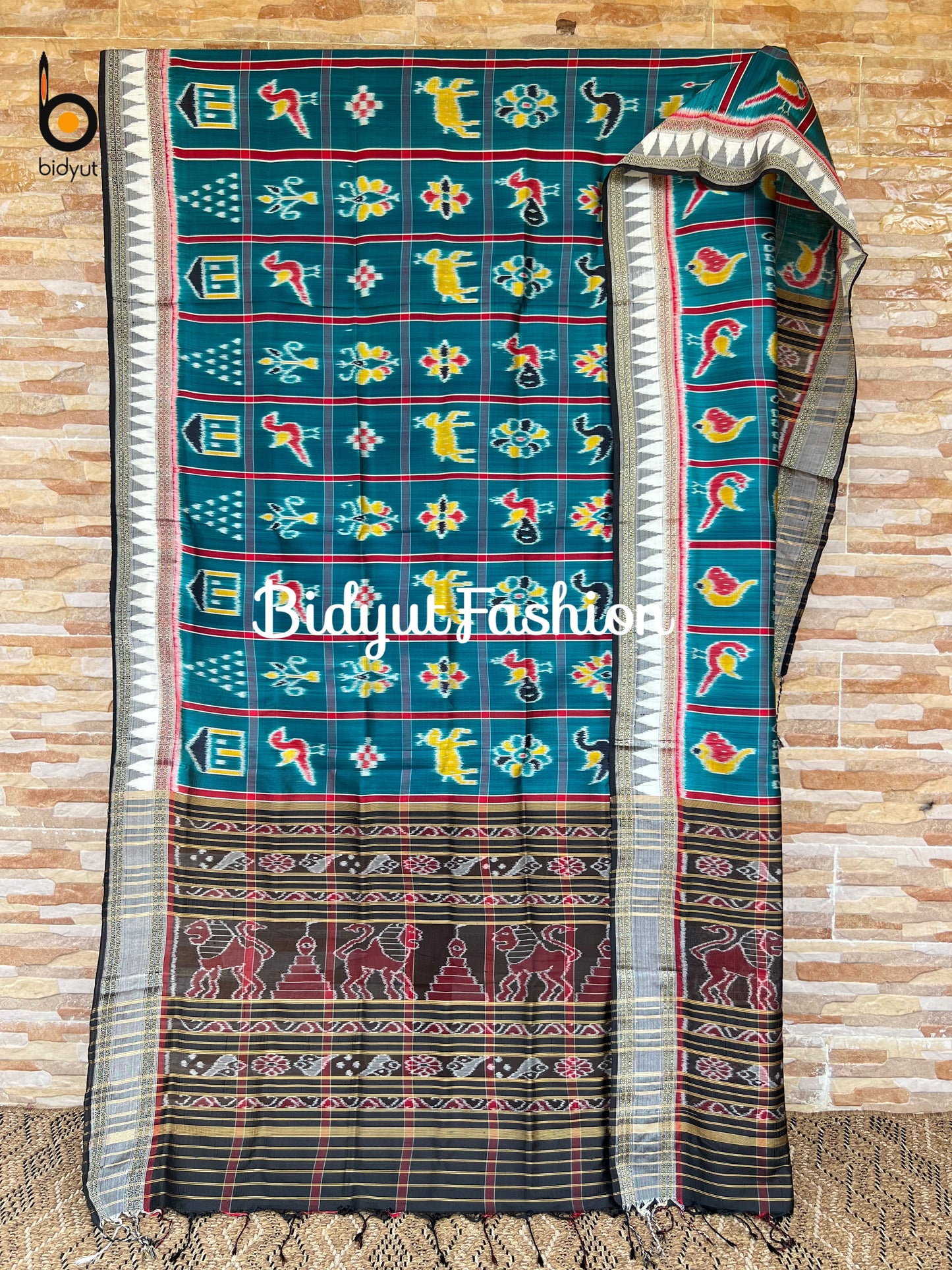 Rama Green Nabakothi Ikat Silk Dupatta | Odisha Handloom