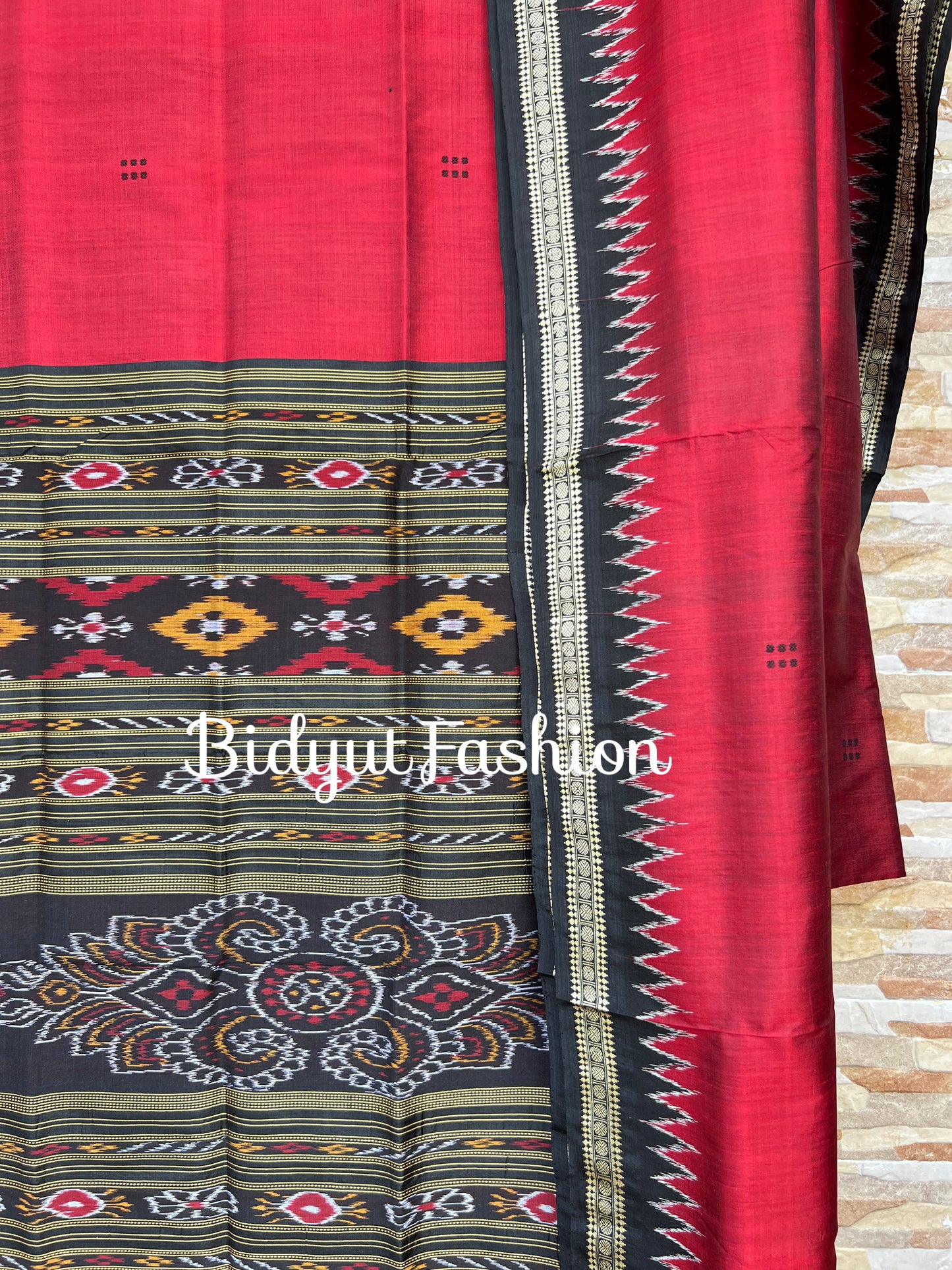 Handlooms of Odisha Nuapatna Khandua Ikat Silk Saree Red Color
