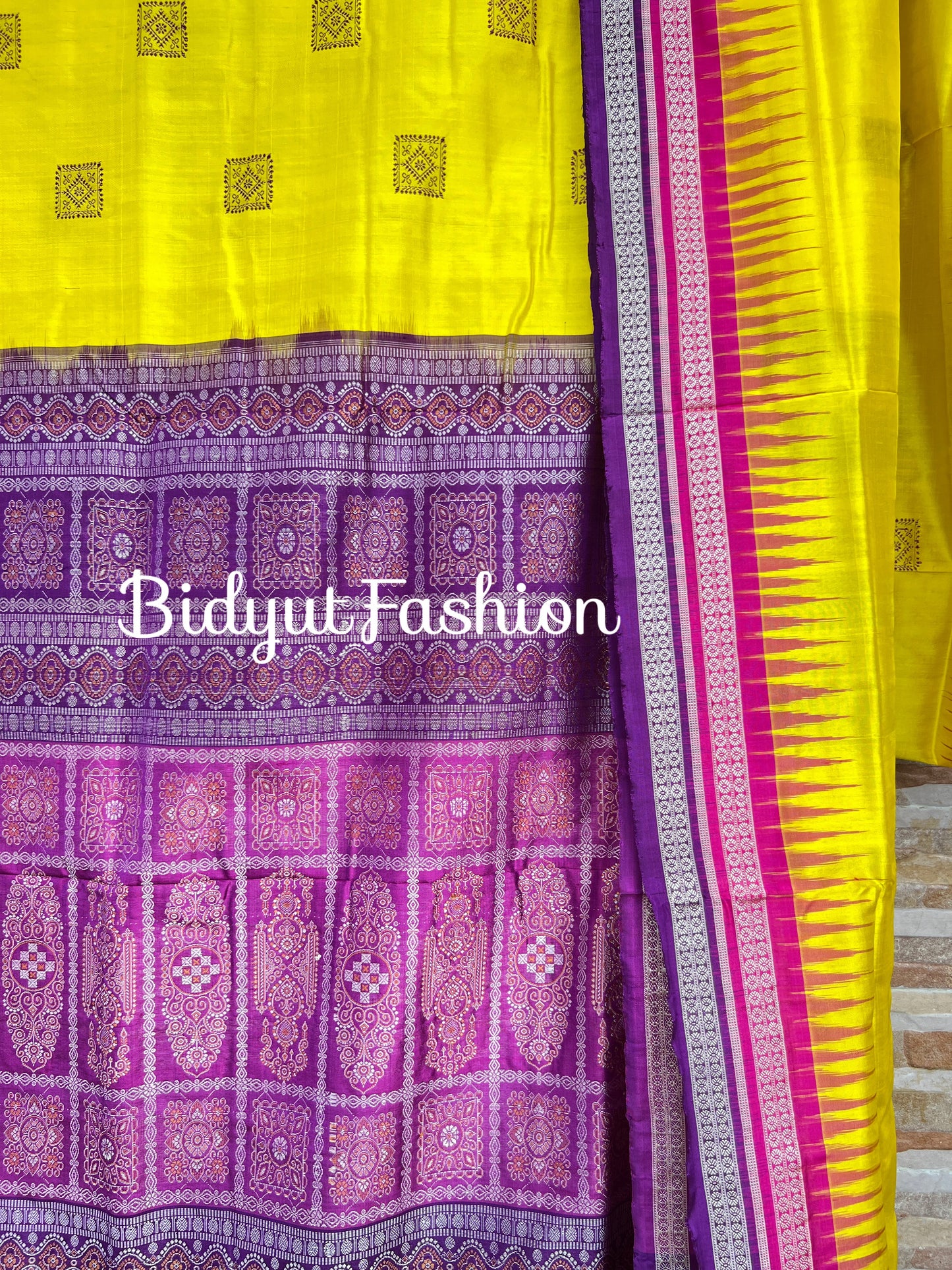 Handlooms of Odisha Sambalpuri Bomkai Silk Saree Yellow color
