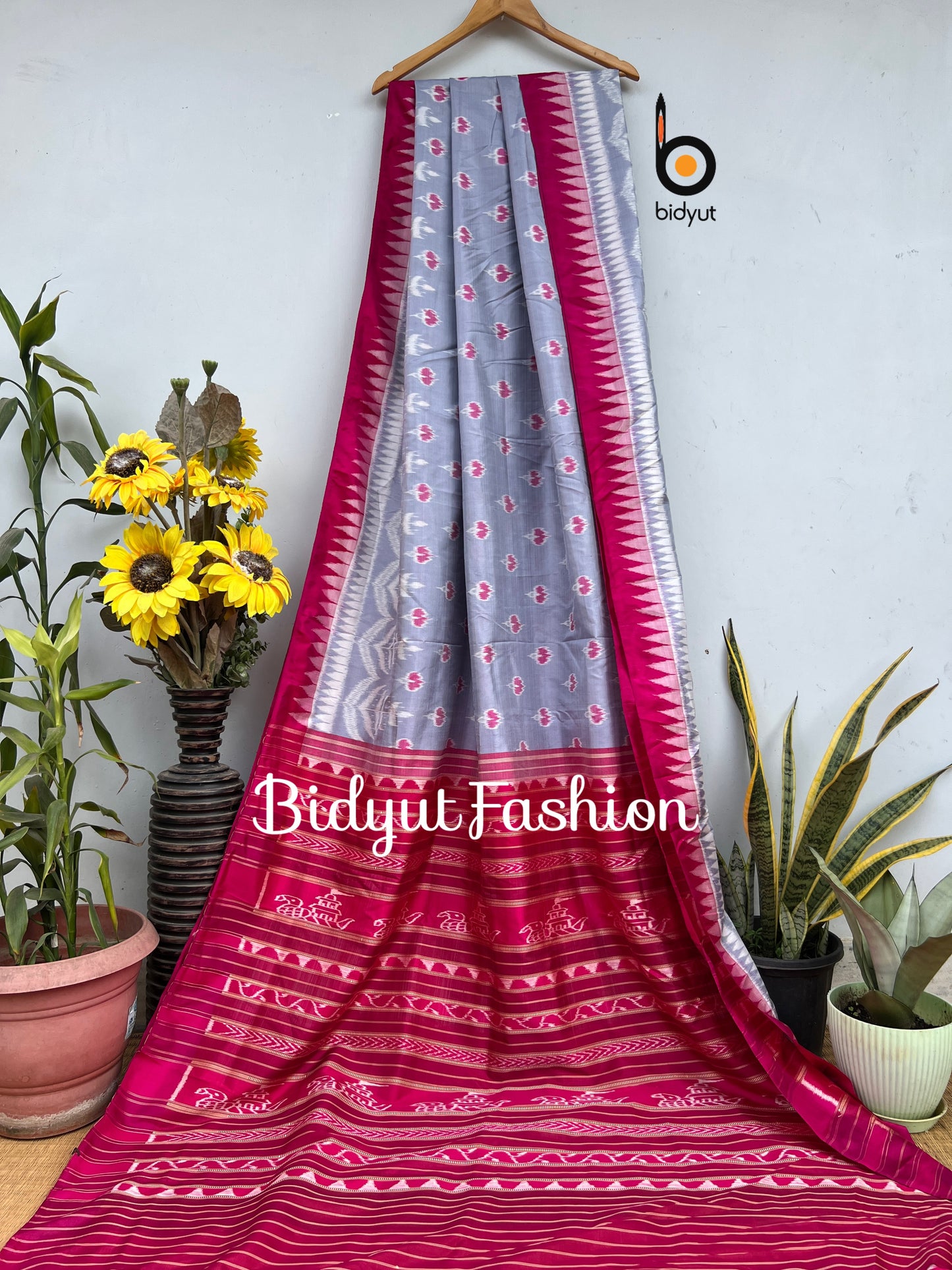 Handlooms of Odisha Nuapatna Ikat Silk Saree Silver Grey Color