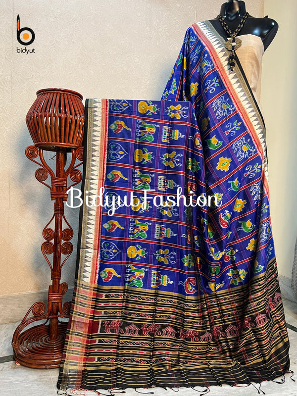 Blue Nabakothi Ikat Silk Dupatta | Odisha Handloom - Bidyut Fashion
