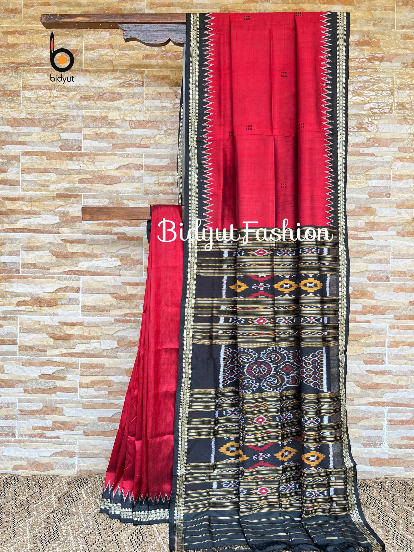 Handlooms of Odisha Nuapatna Khandua Ikat Silk Saree Red Color