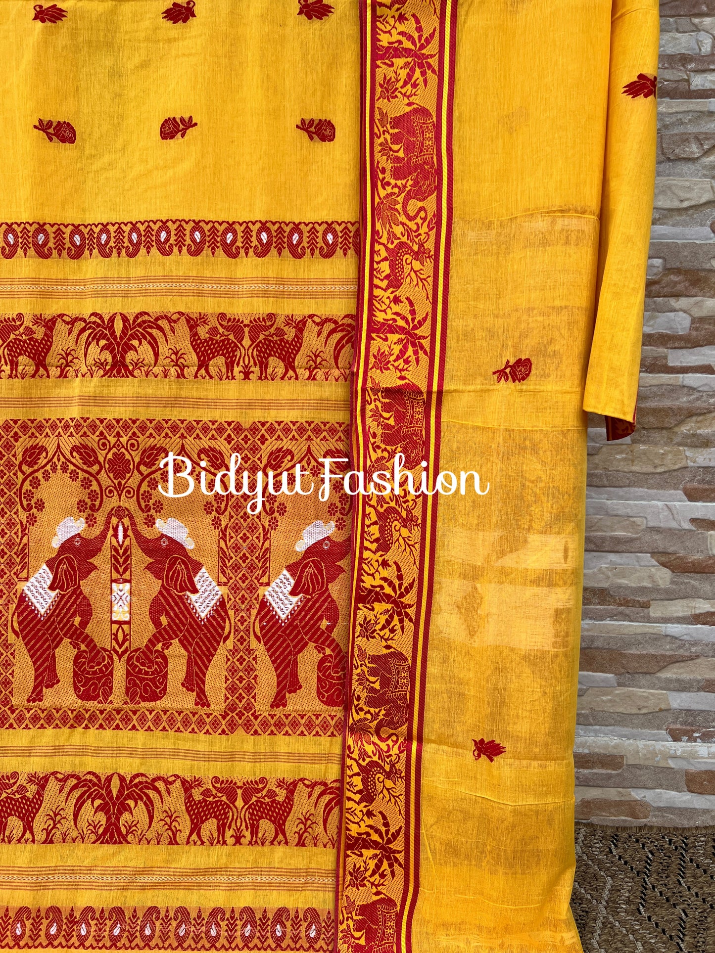 Handlooms of Bengal Dhaniakhali Cotton Saree Yellow color