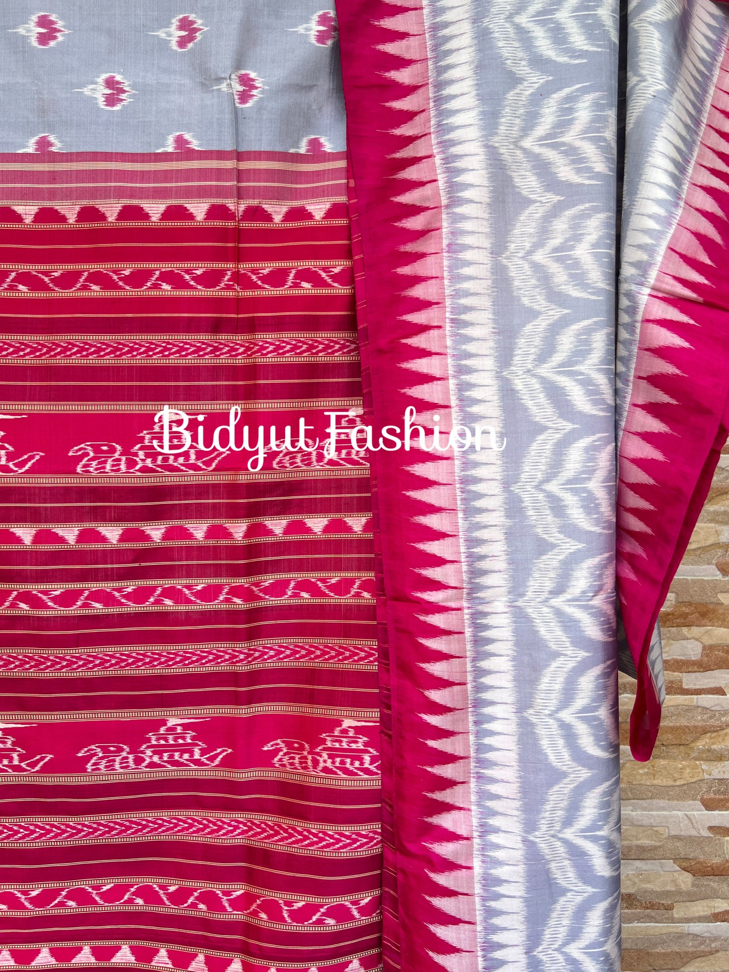 Handlooms of Odisha Nuapatna Ikat Silk Saree Silver Grey Color