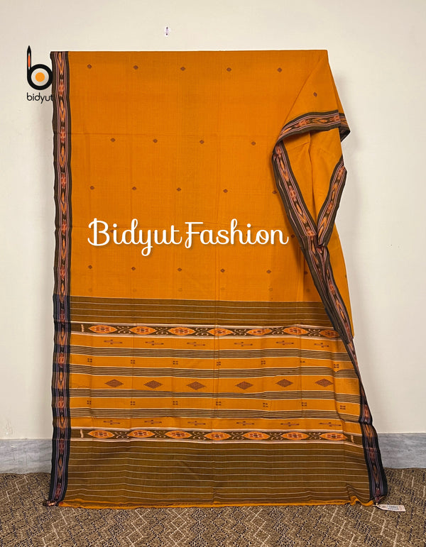 Odisha Handloom orange color Suta Luga Ikat Cotton Saree - a Traditional Weaving
