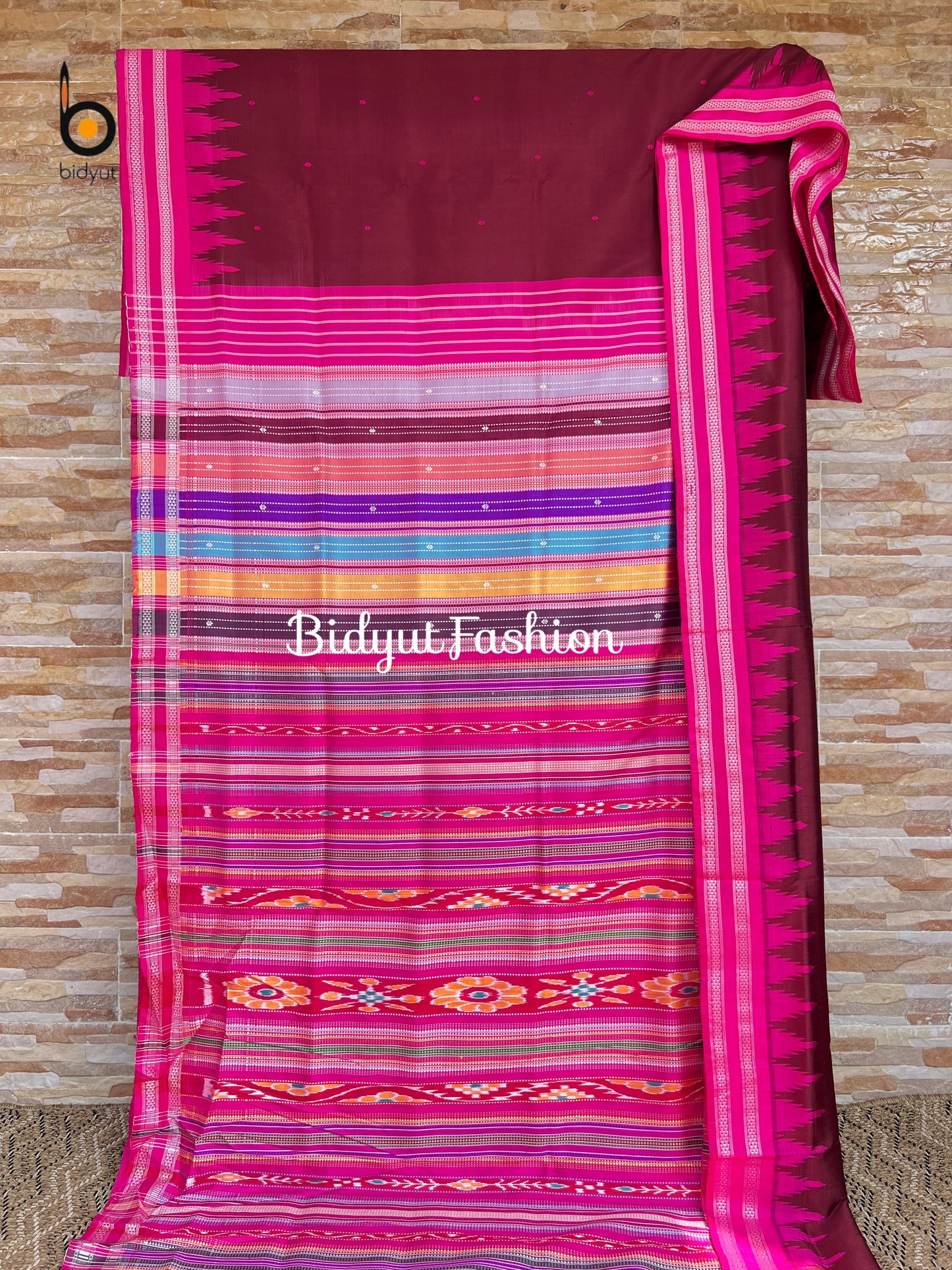 Maroon color Berhampuri Double Palla Silk Saree |Odisha handloom Silk