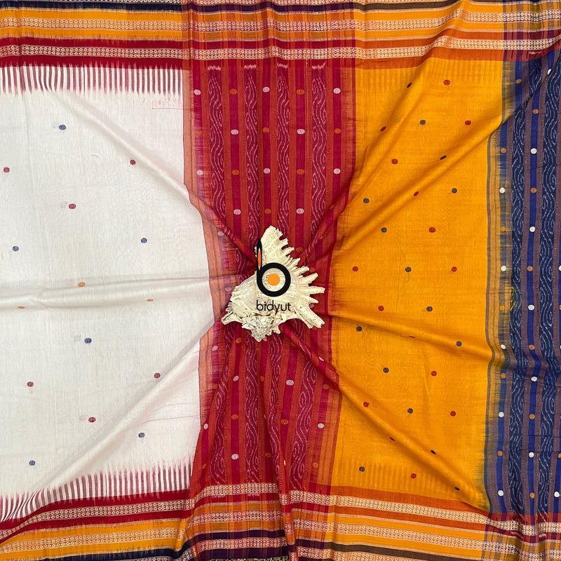 Odisha handloom white color Kathiphera Sambalpuri Ikat Cotton Saree