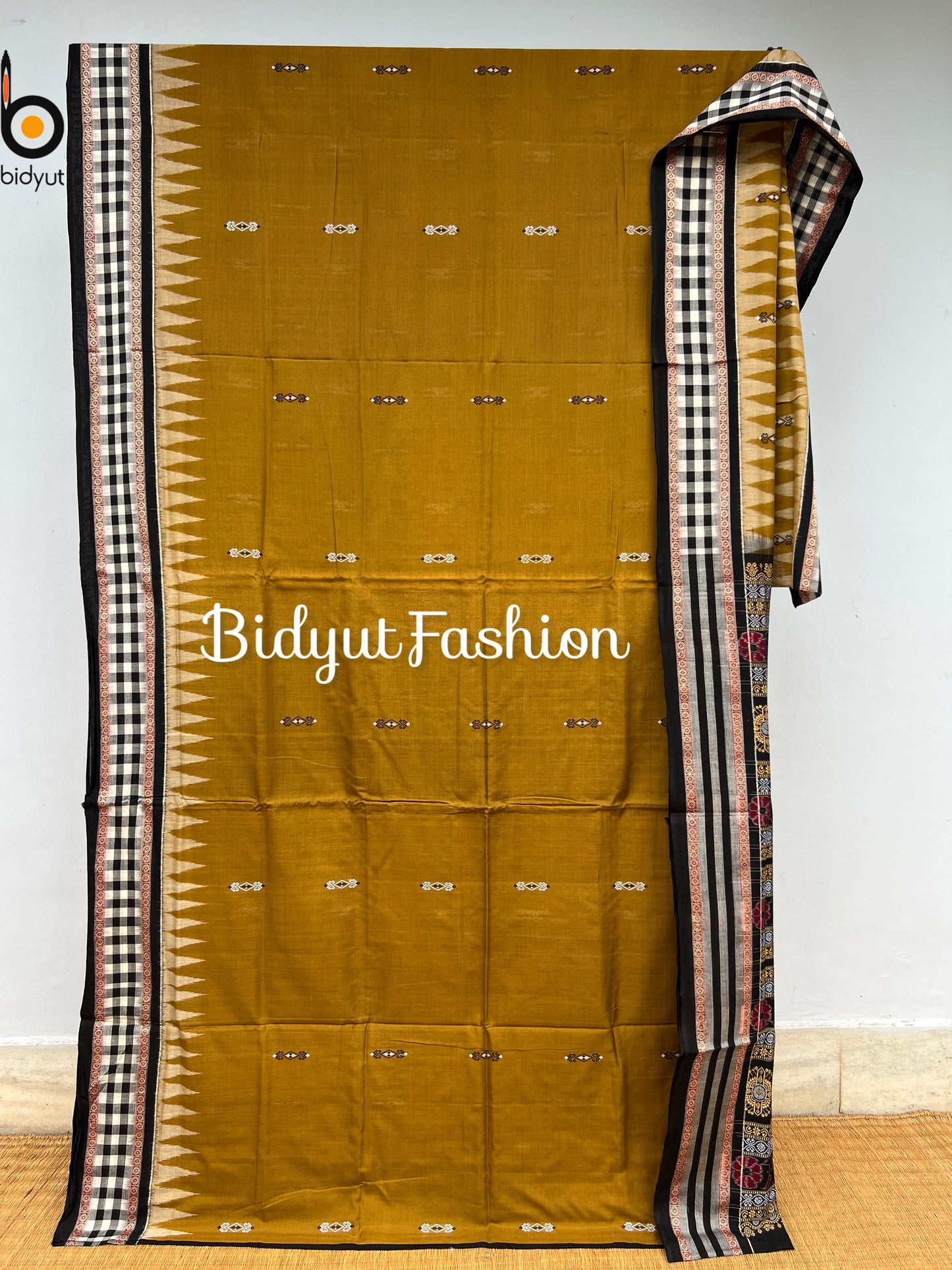 Handlooms of Odisha Sambalpuri Bomkai Cotton Saree Olive green color