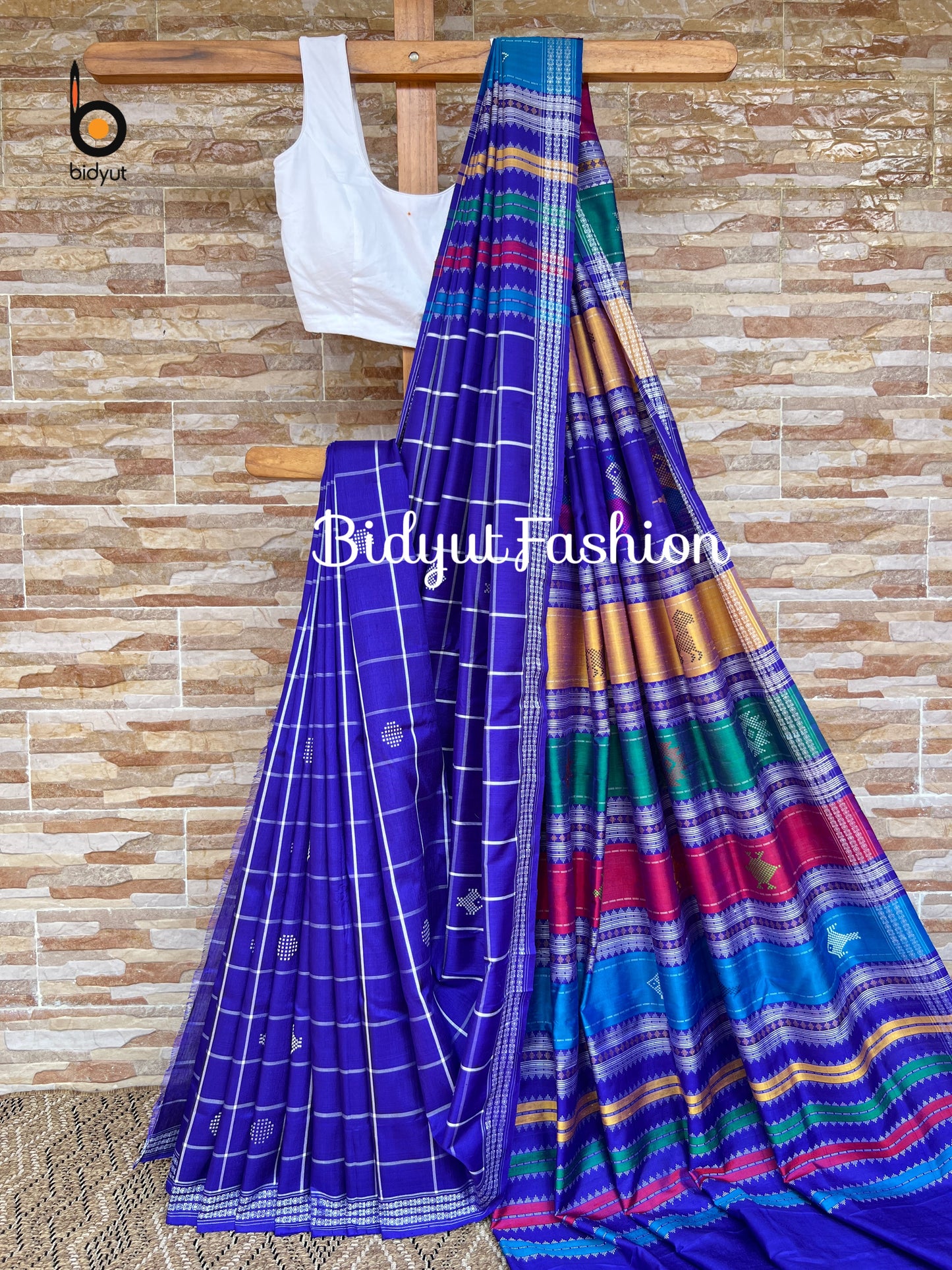 Handlooms of Odisha Berhampuri Double Palla Silk Saree Blue Color