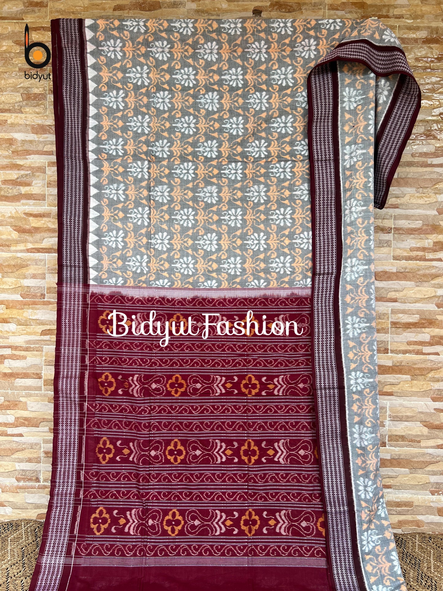 Handlooms of Odisha Sambalpuri Ikat Cotton Saree Sage Green Color
