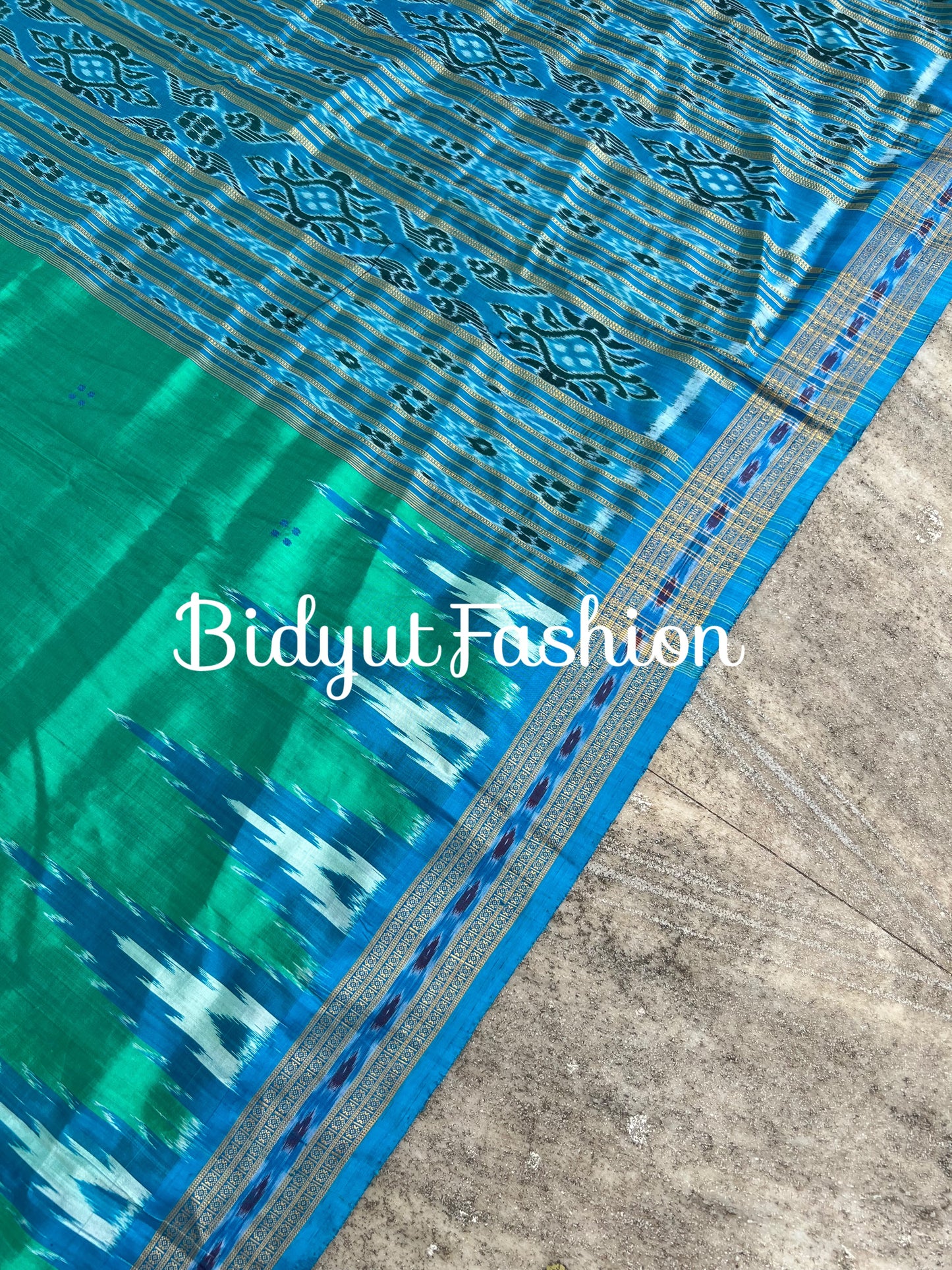 Handlooms of Odisha Nuapatna Khandua Ikat Silk Saree Turquoise Green color