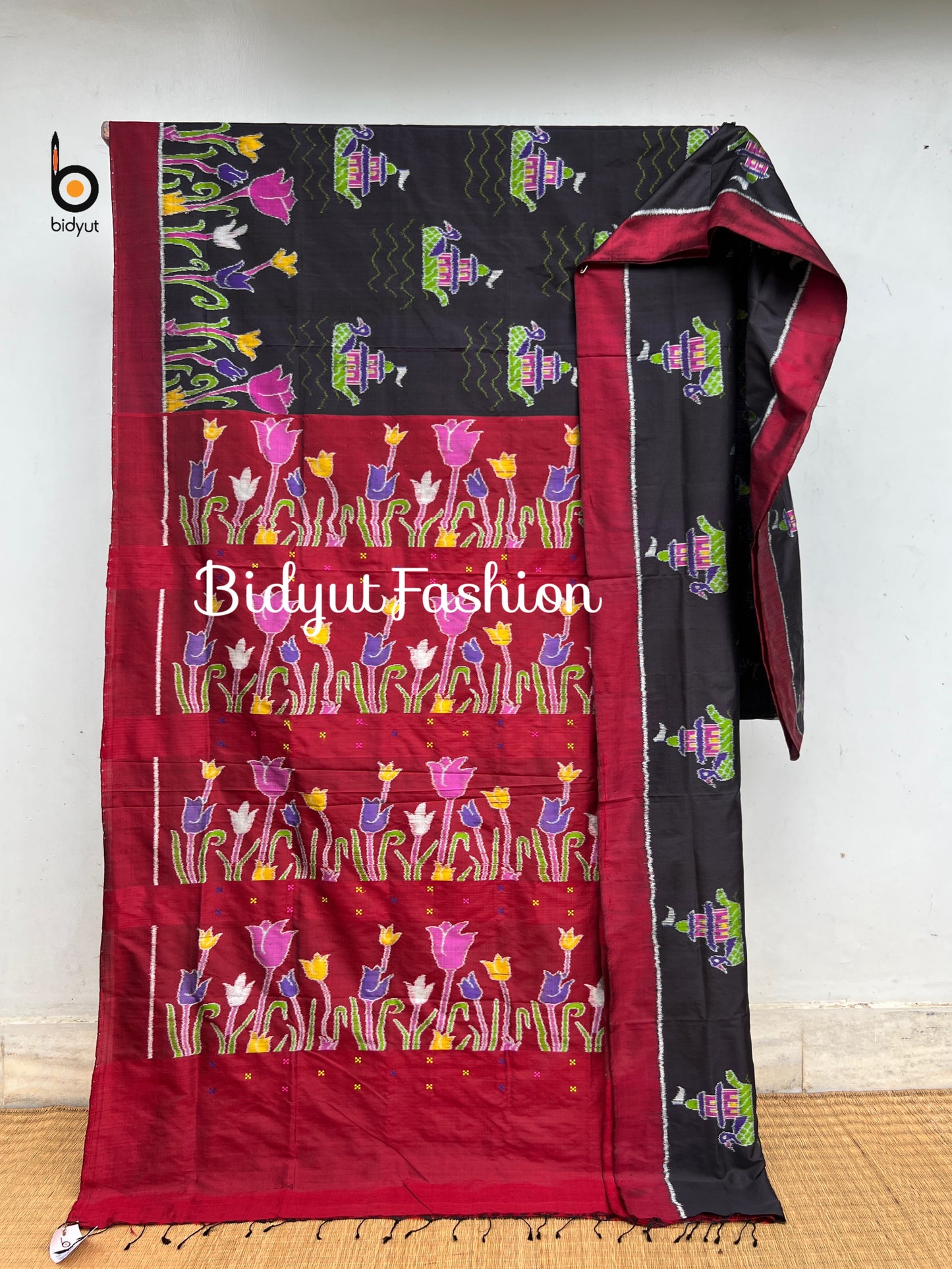 Handlooms of Odisha Nuapatna Ikat Silk Balijatra Special motif Saree Black color