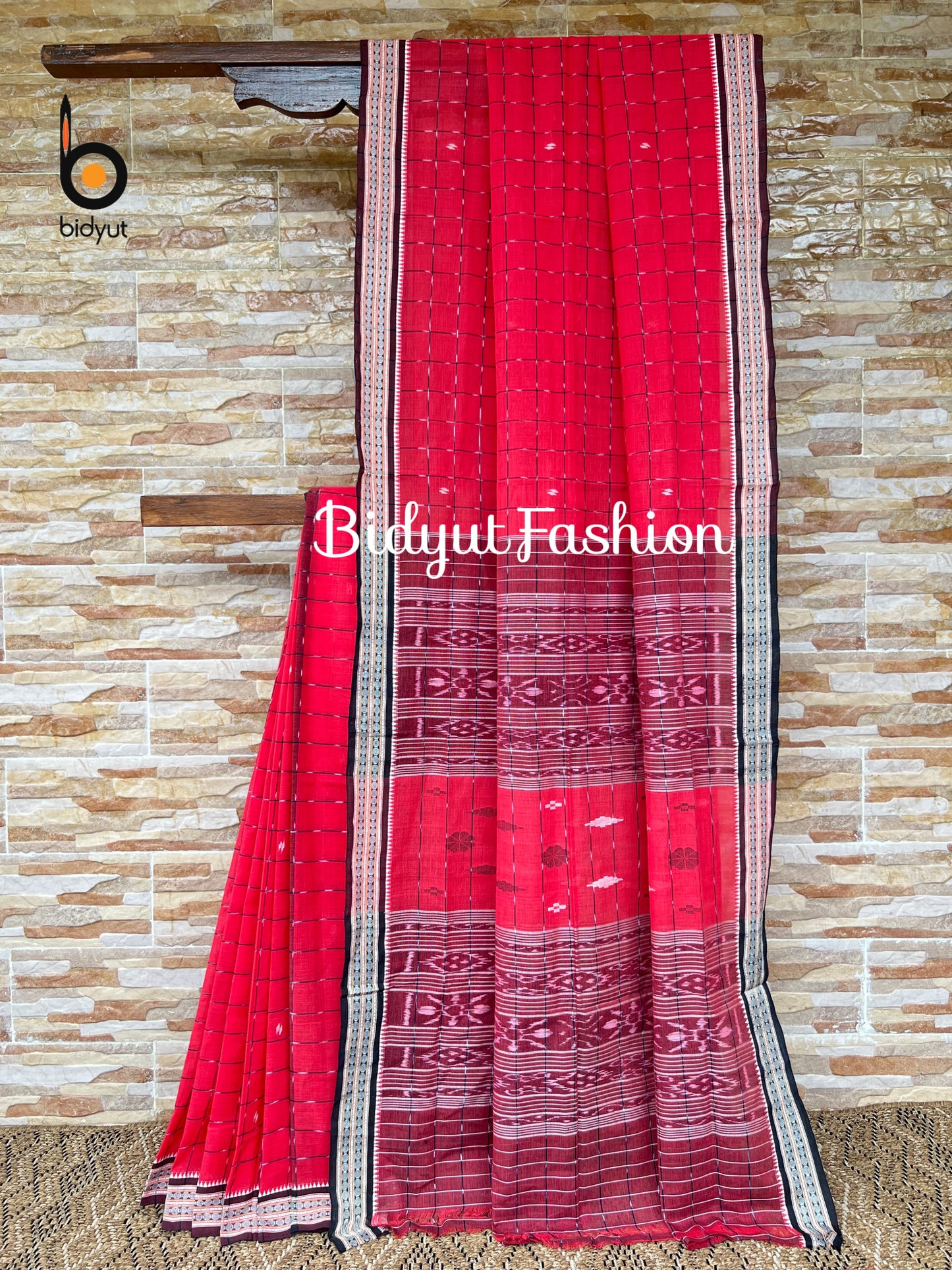 Handlooms of Odisha Jagatsinghpur Suta Ikat Cotton saree Dark Peach color
