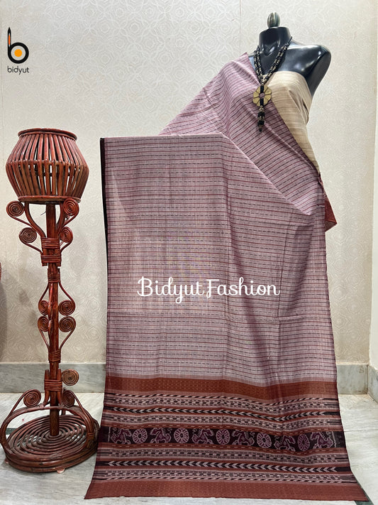 Handlooms of Odisha Sambalpuri Ikat Cotton Dupatta Brown Color