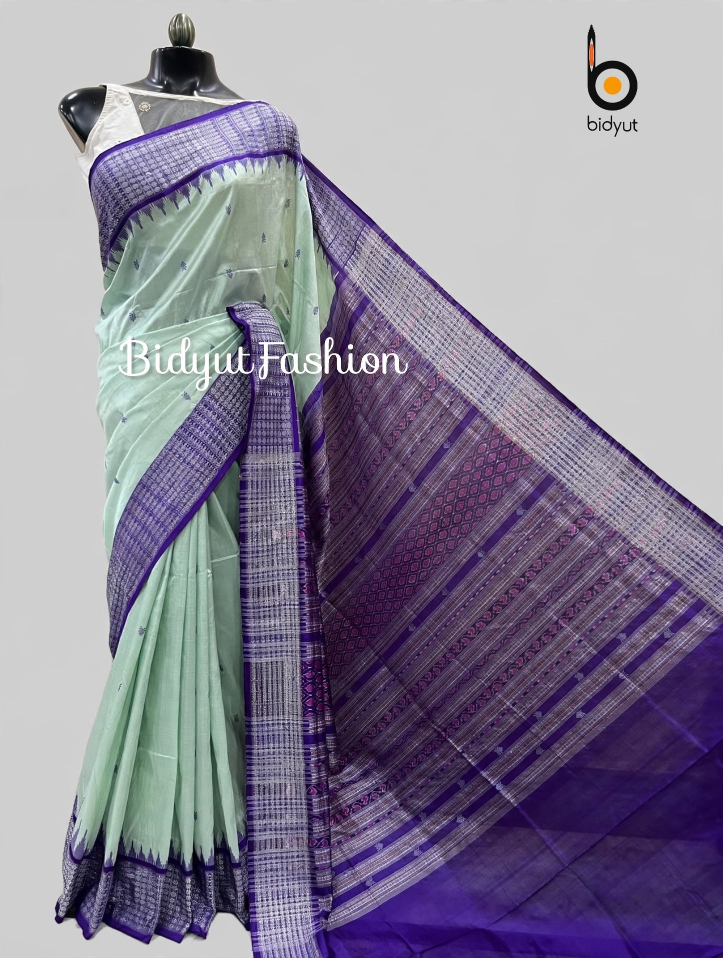 Masterpiece of Odisha handloom Dasphulia Silk Saree mint green color | Bomkai with Sambalpuri Ikat