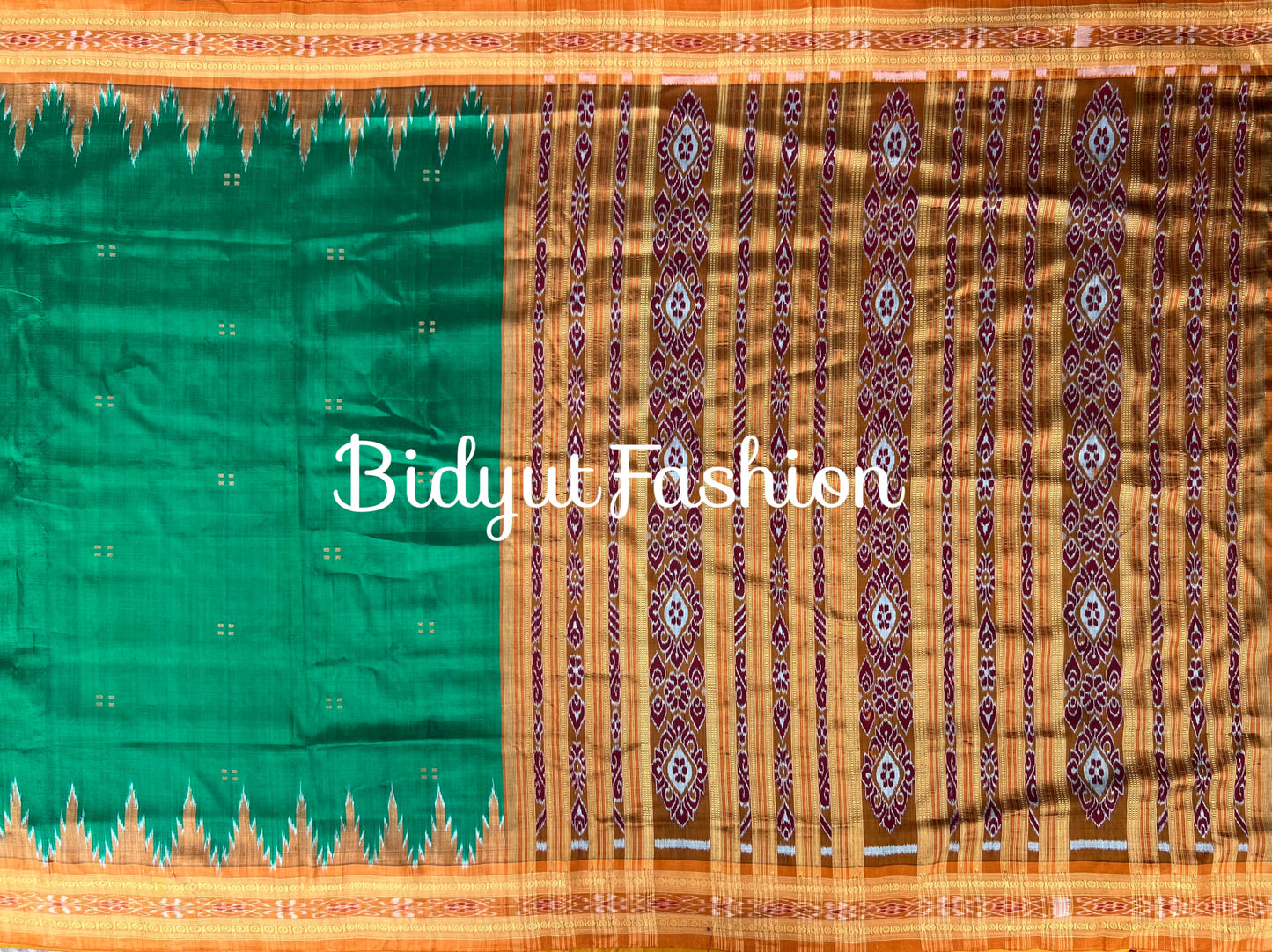 Odisha handloom Nuapatna Khandua Ikat Silk Saree Green Color