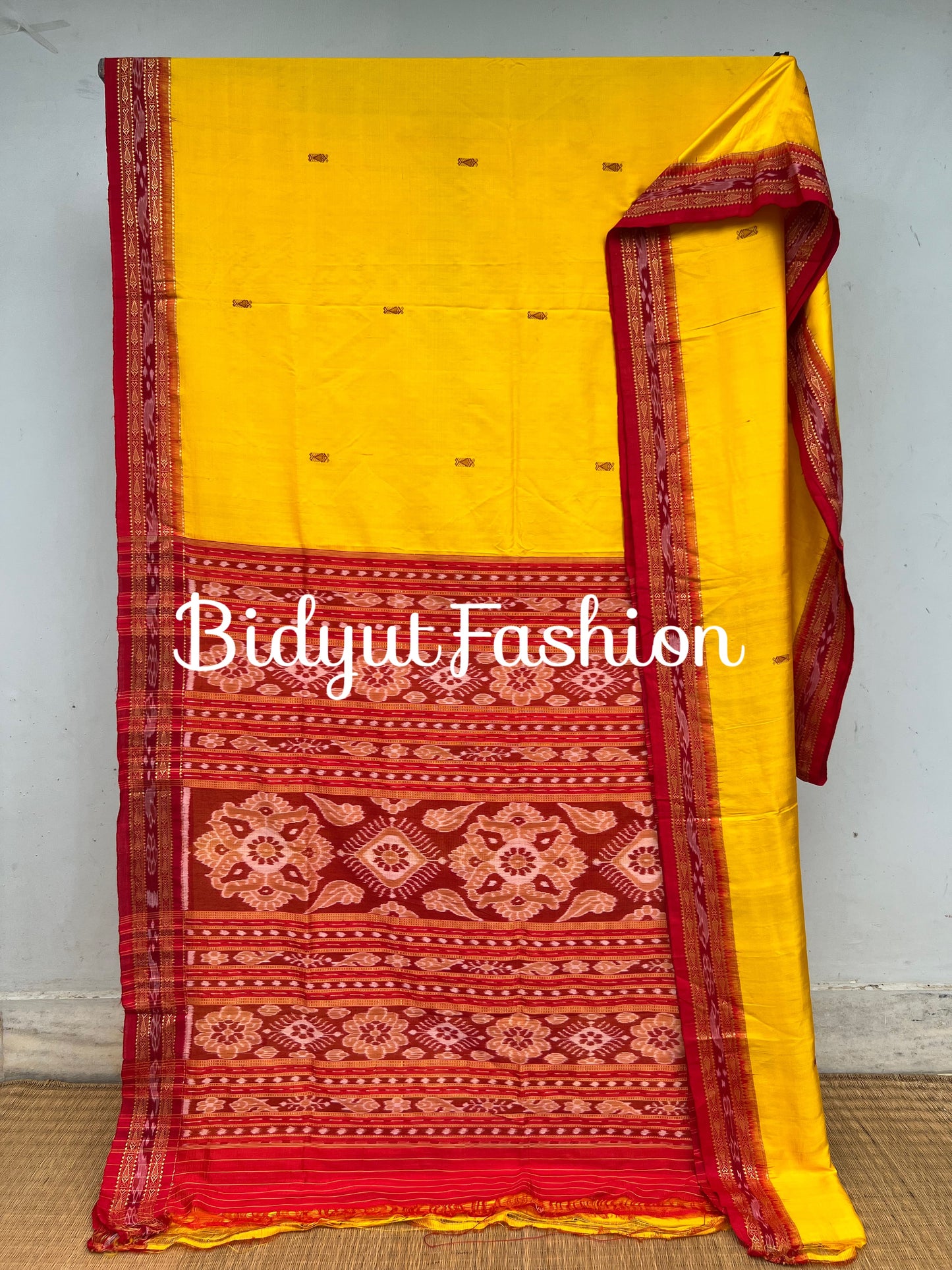 Handlooms of Odisha Nuapatna Khandua Ikat Silk Saree Yellow color