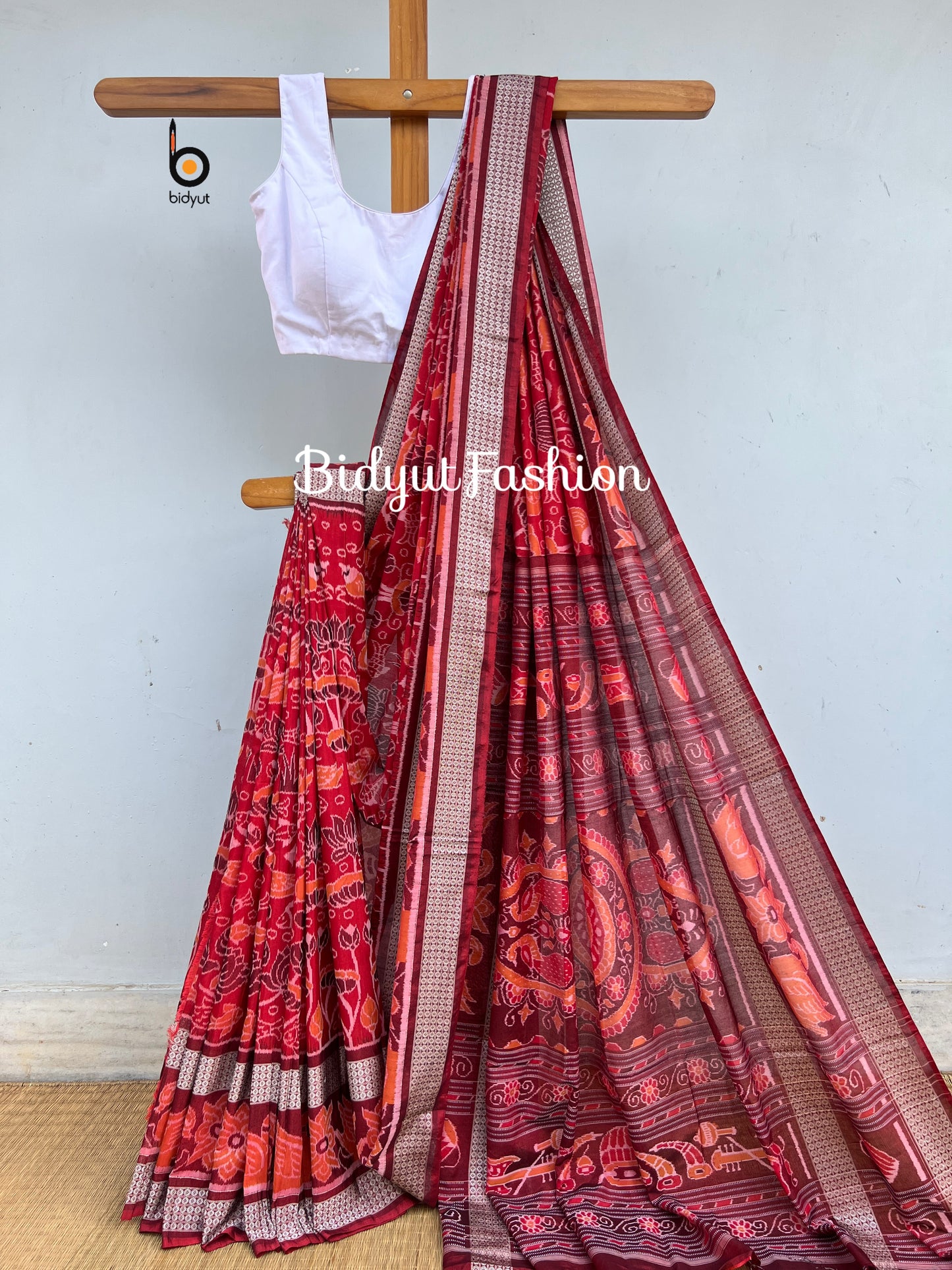 Handlooms of Odisha Sambalpuri Ikat Bapta Saree in Burgundy color