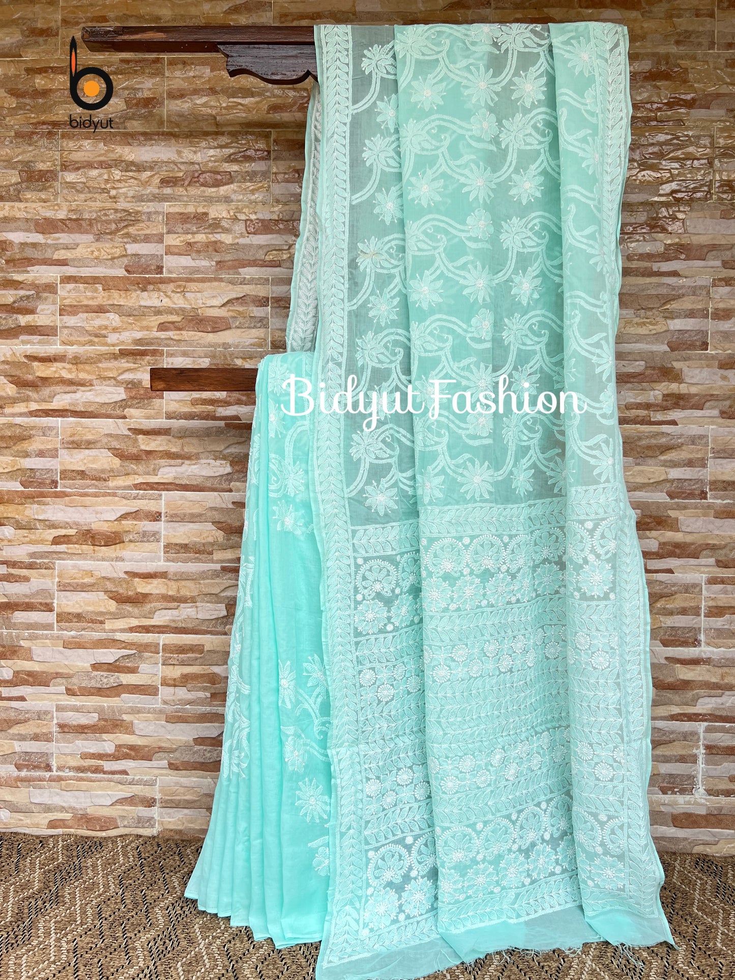 Lucknowi Chikankari all over work hand embroidery Cotton Saree