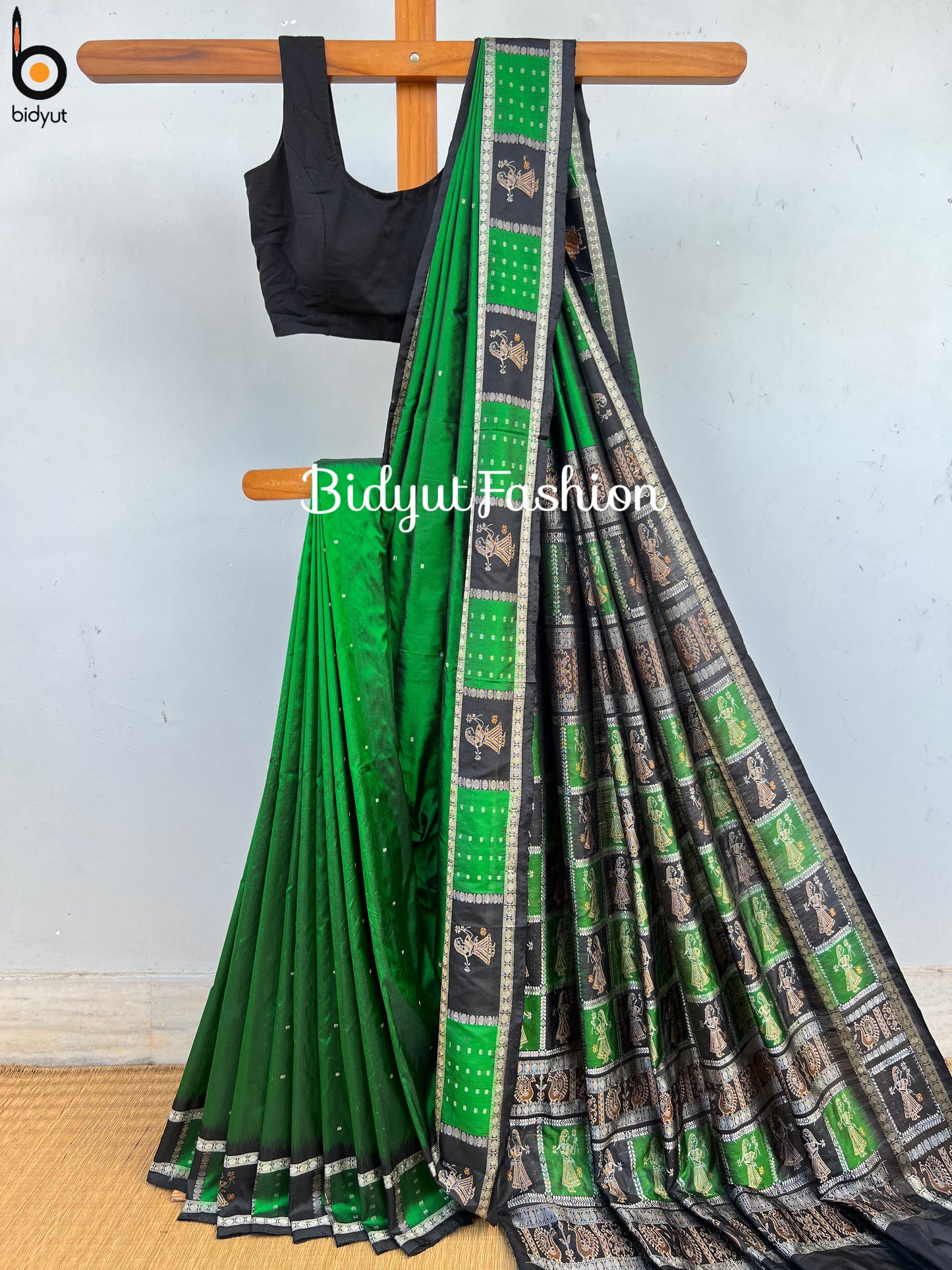Handlooms of Odisha Putli Bomkai Silk Saree Green color