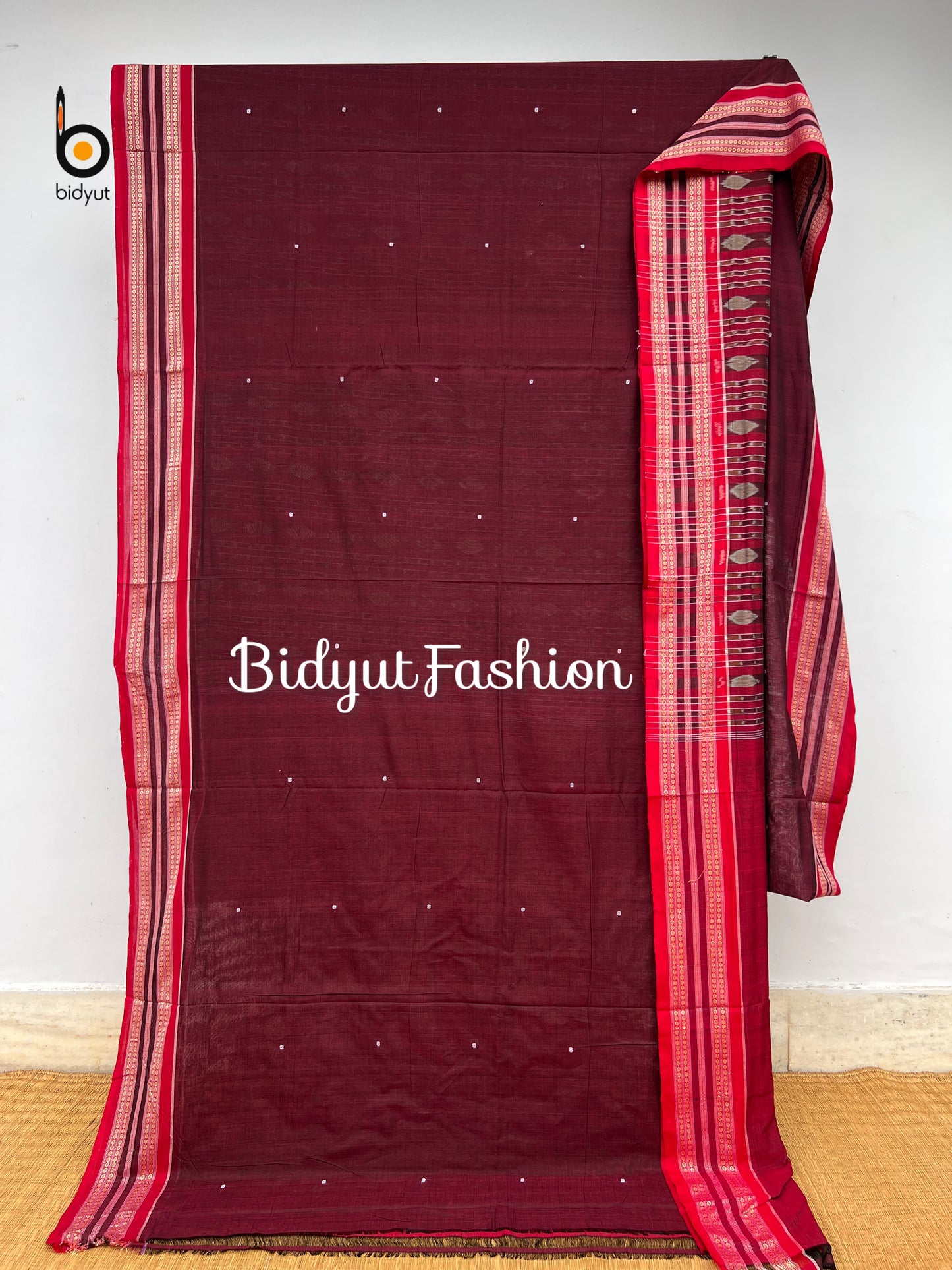 Odisha handloom Sambalpuri Bomkai with Ikat palla Cotton Saree Burgundy color