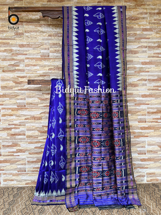 Handlooms of Odisha Nuapatna Khandua Ikat Silk Saree Blue Color