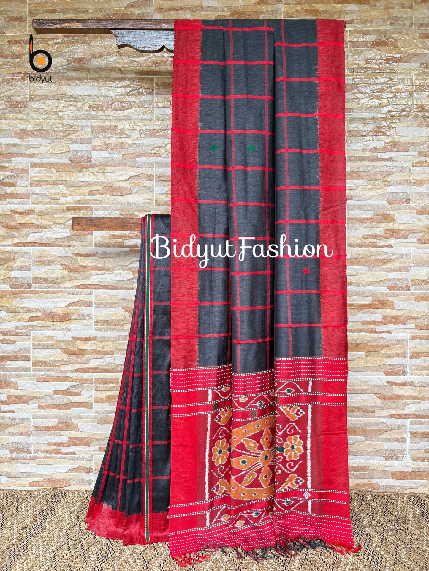 Handlooms of Odisha Santhal Tribal Tussar Silk Sarees Black Color