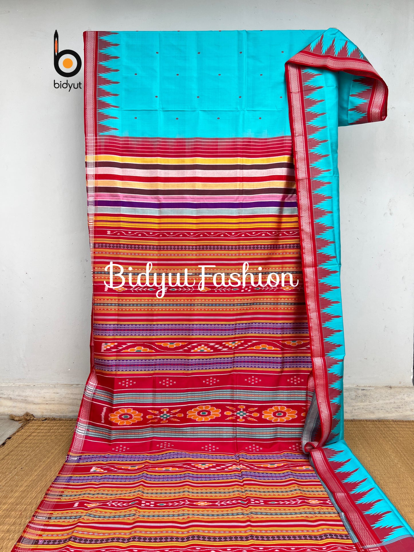 Handlooms of Odisha Berhampuri Double Palla Silk Saree Blue color