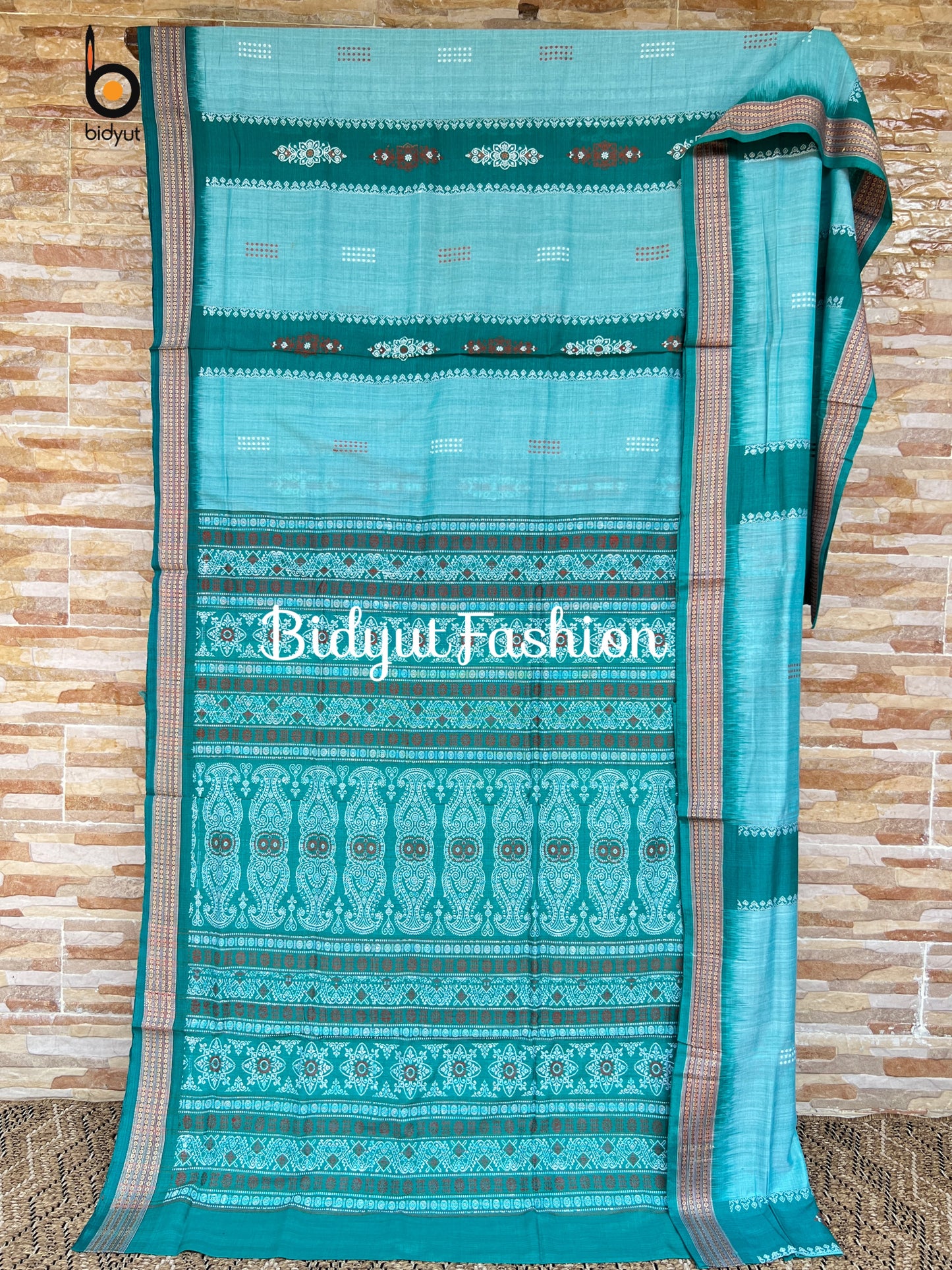 Handlooms of Odisha Sambalpuri Bomkai Cotton Saree blue color
