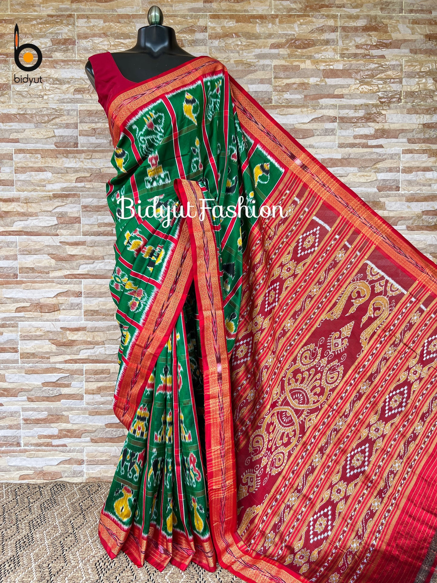 Odisha handloom Green color Nabakothi Ikat Silk Saree