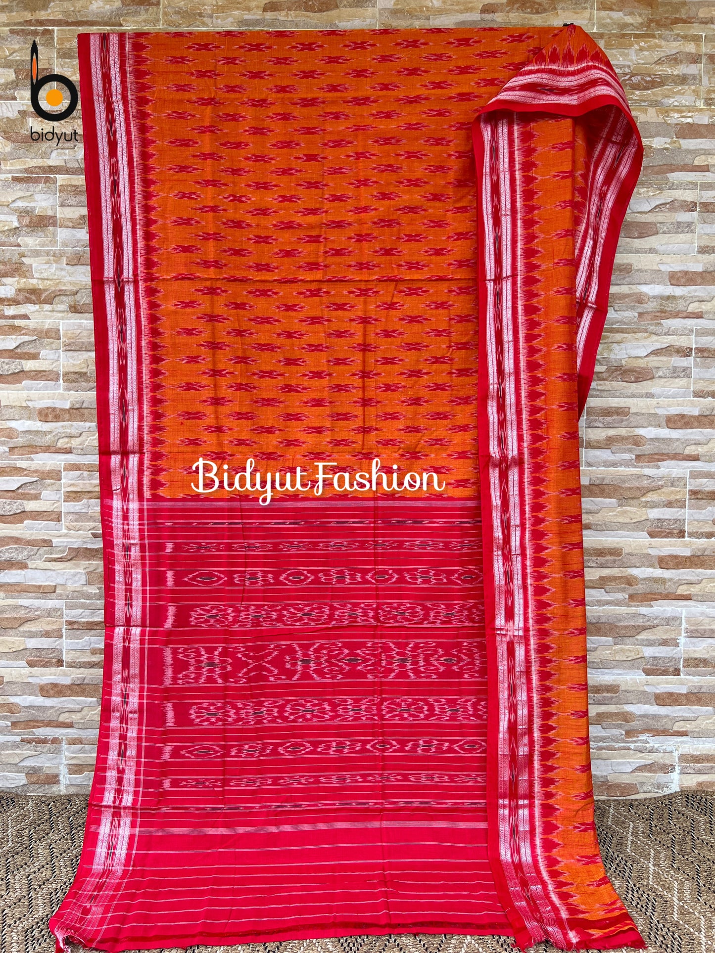 Handlooms of Odisha Maniabandha Nuapatna Ikat Cotton Saree Orange Color