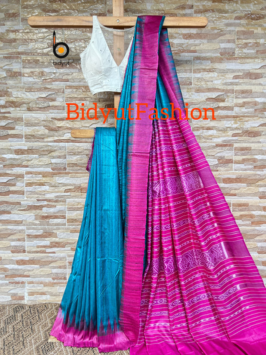 Gopalpur Ghicha Tussar Silk Saree - Odisha Ikat handloom Blue color