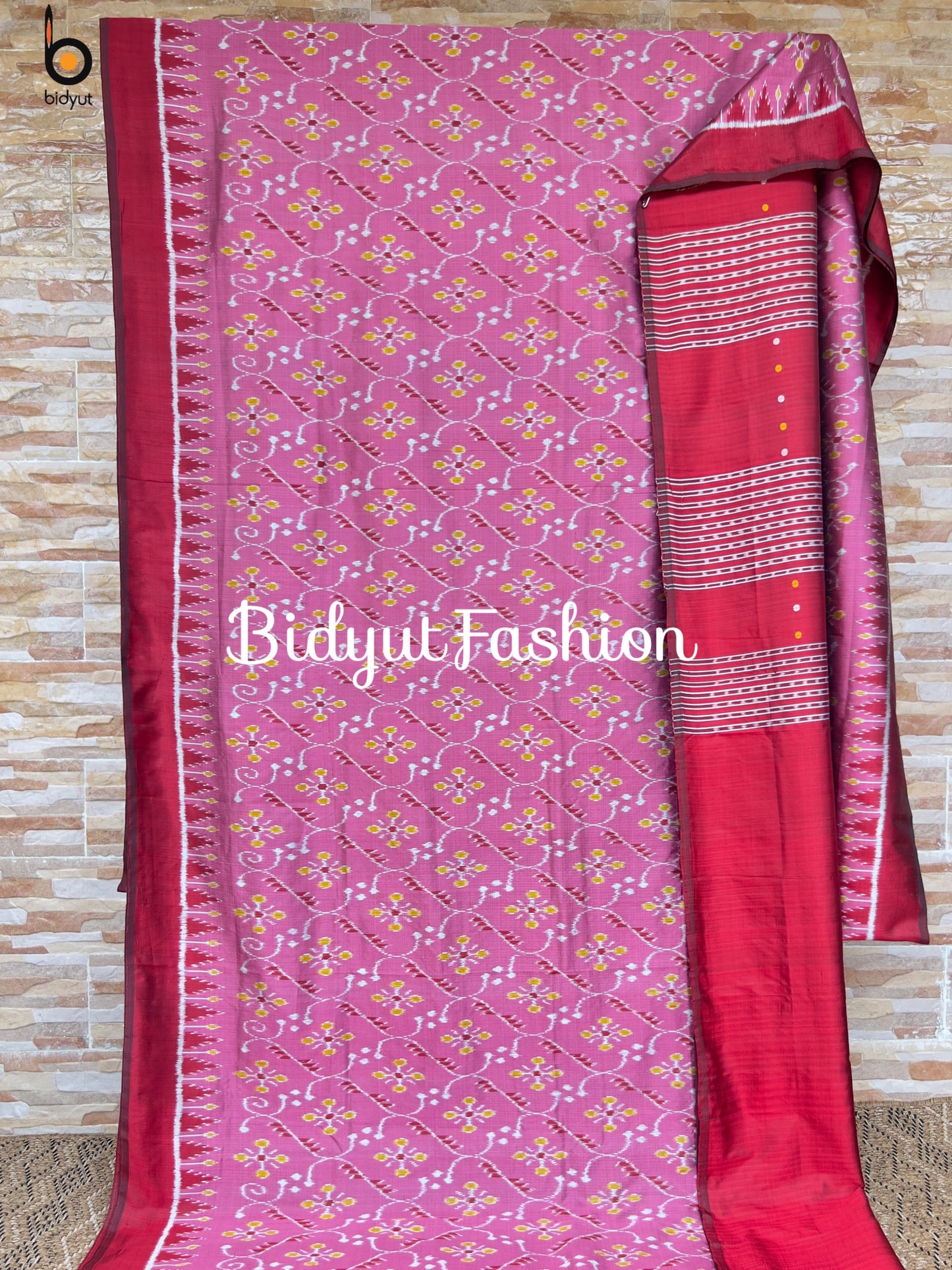 Handlooms of Odisha Nuapatna Ikat Silk Saree Rose gold color