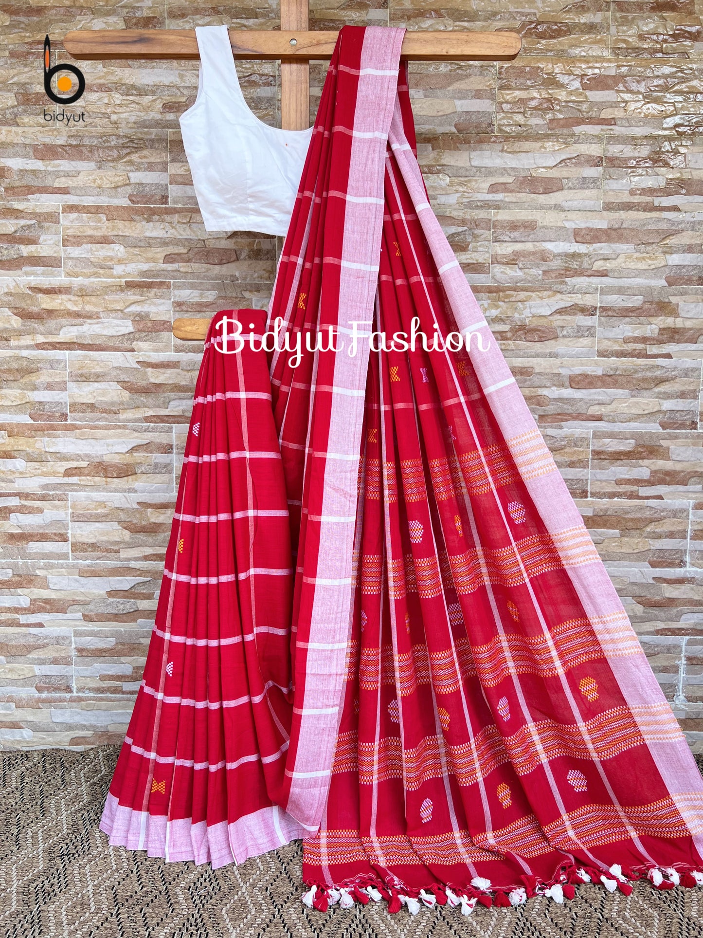 Handlooms of Odisha Santhal Tribal Cotton Sarees Red color