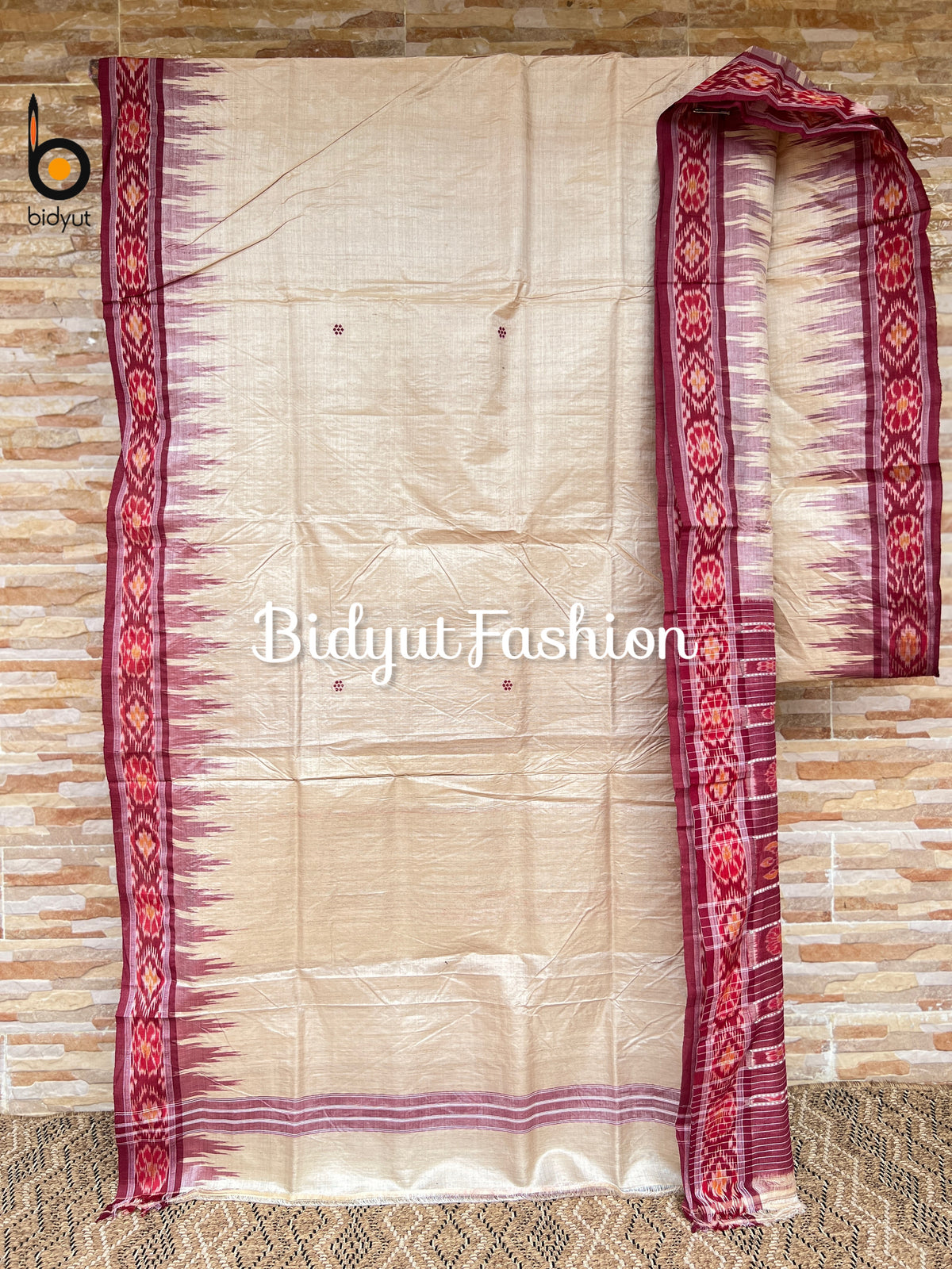 Handlooms of Odisha Gopalpur Ikat Tussar Silk Saree maroon green