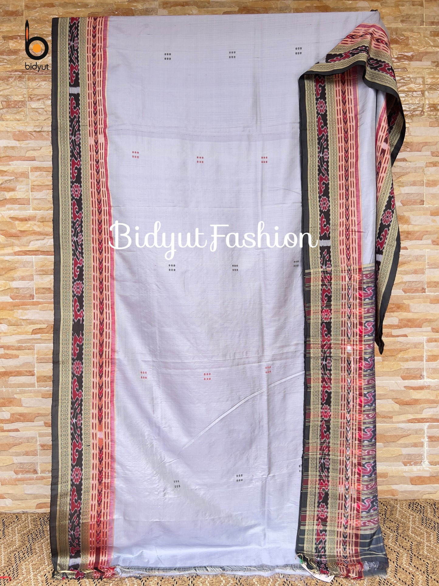 Handlooms of Odisha Nuapatna Khandua Ikat Silk Saree grey color