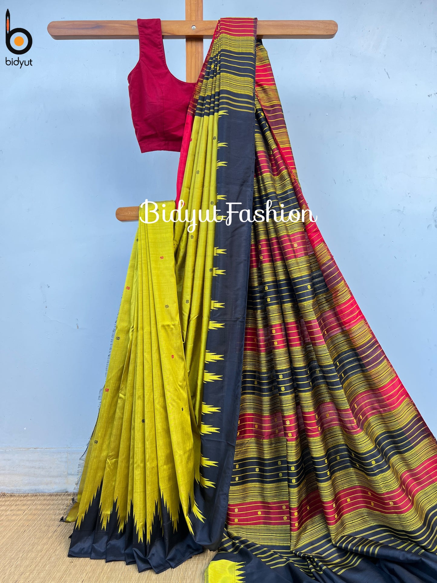 Handlooms of Odisha Berhampuri Double Palla Silk Saree Mustard yellow color