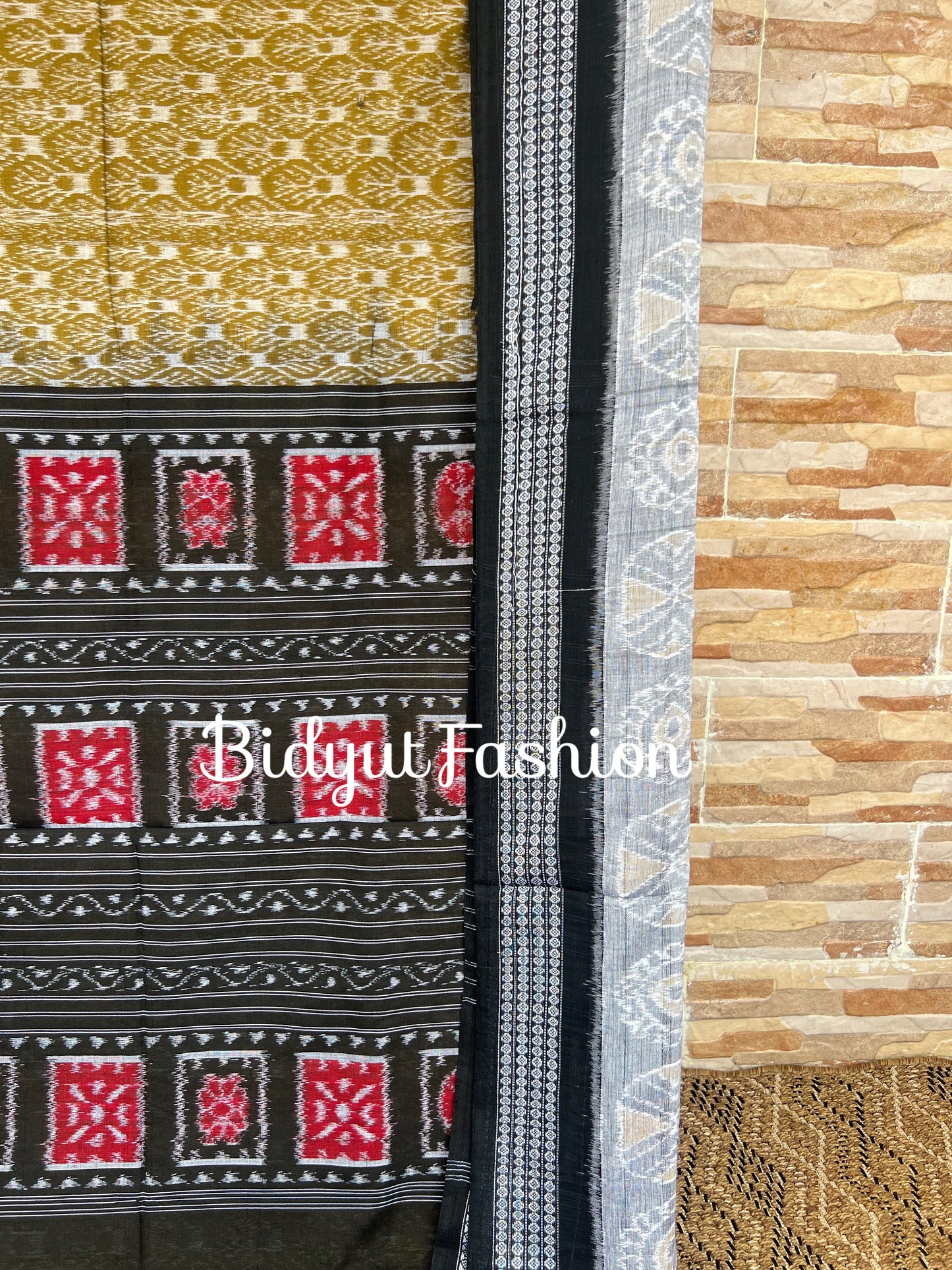 Handlooms of Odisha Sambalpuri Ikat Cotton Saree Olive Green Color