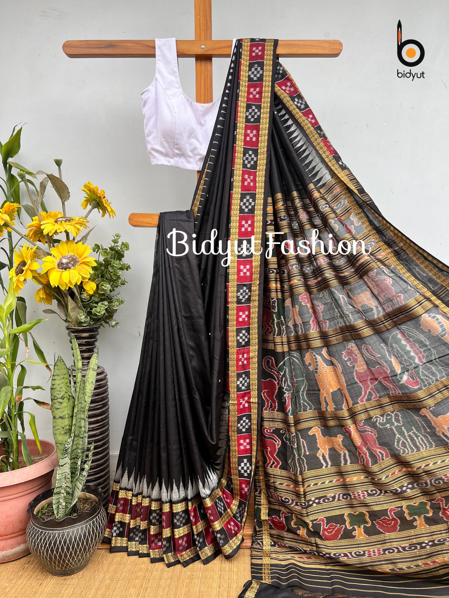 Handlooms of Odisha Nuapatna Passapalli design Ikat Silk Saree Black Color