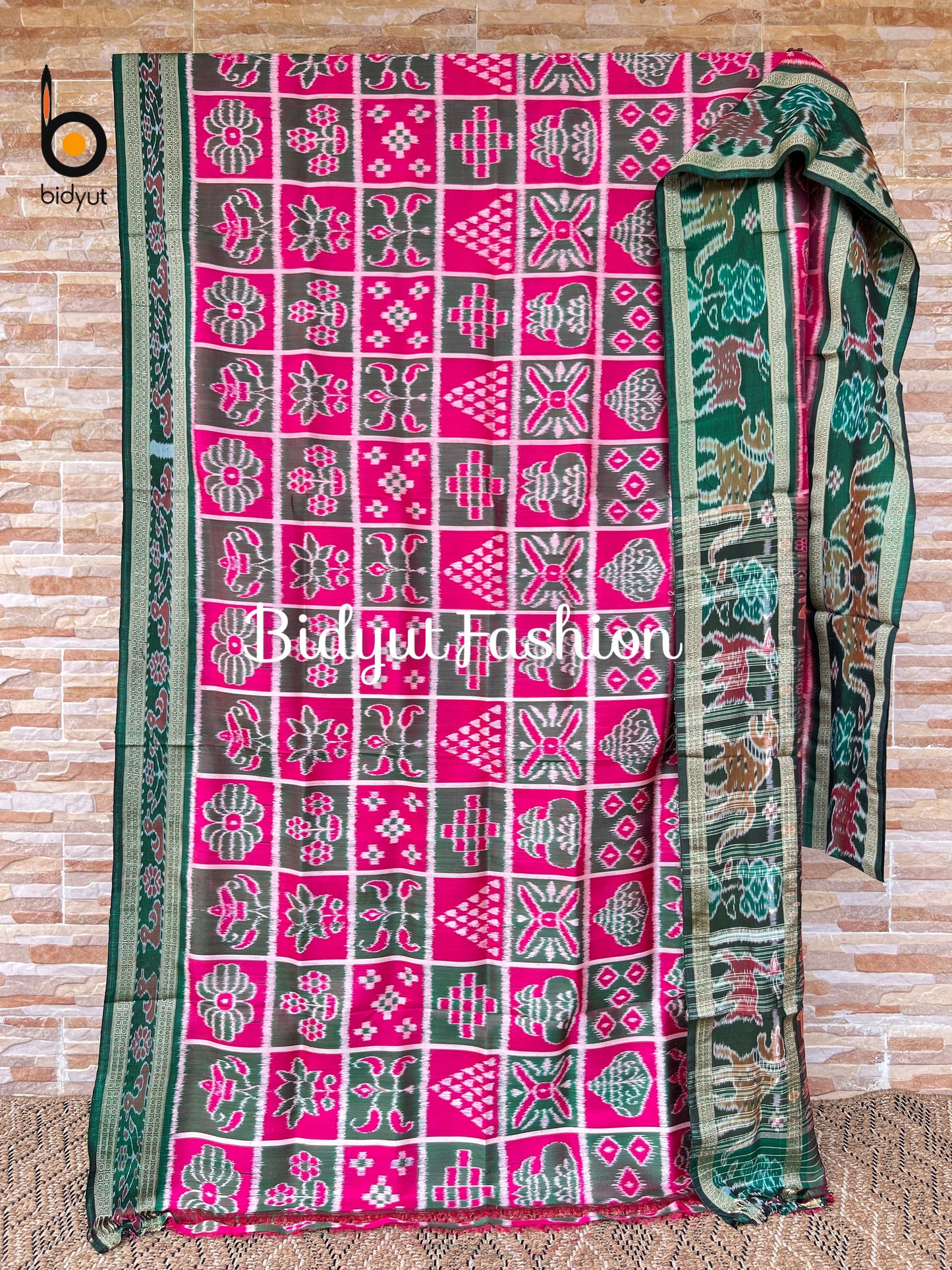 Handlooms of Odisha Nuapatna Khandua Nabakothi Ikat Silk Saree Pink color