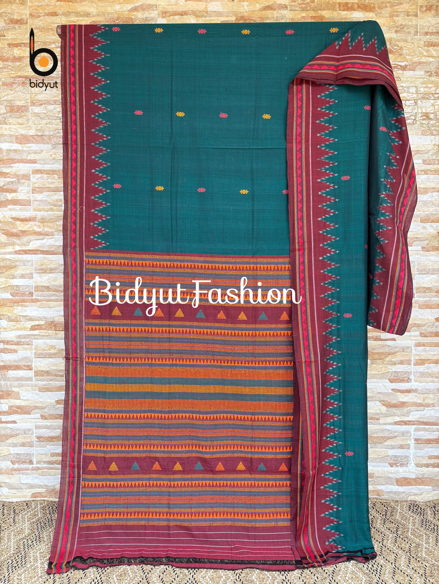 Handlooms of Odisha Dongria Design Cotton Saree - Green color saree