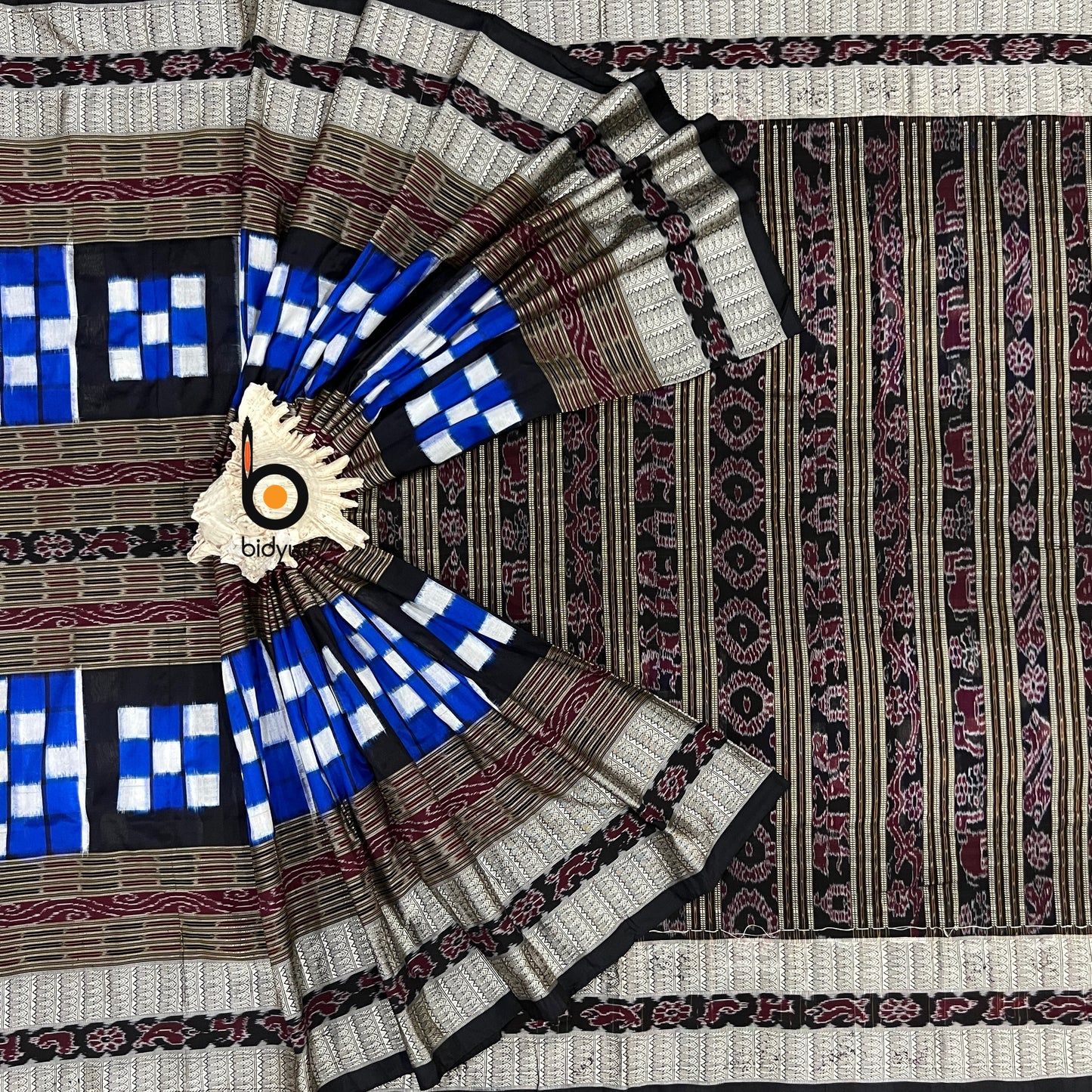 Handlooms of Odisha Sambalpuri Double Ikat Bichitrapuri Silk Saree Blue color