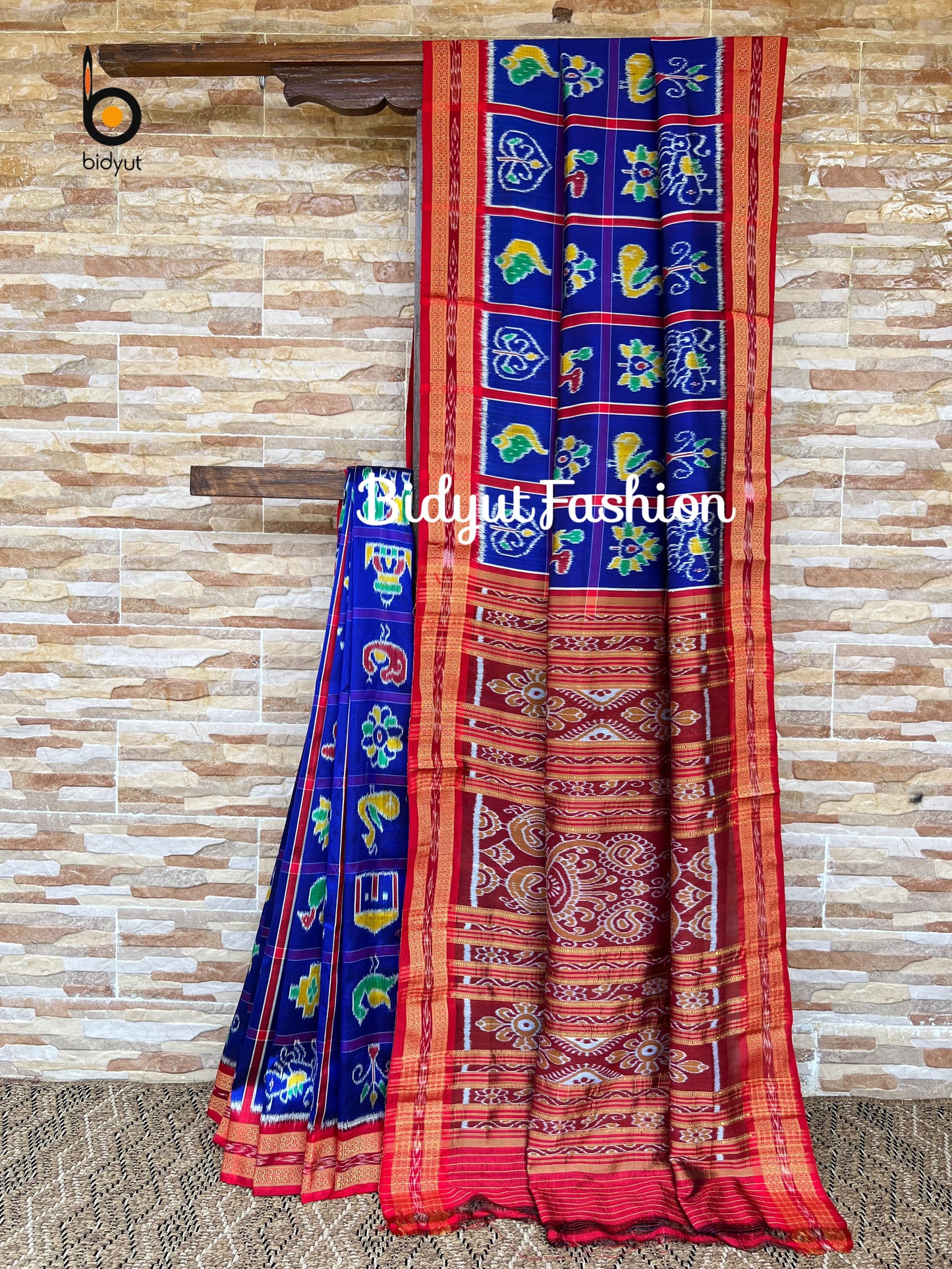 Handlooms of Odisha Nuapatna Khandua Nabakothi Ikat Silk Saree Blue color