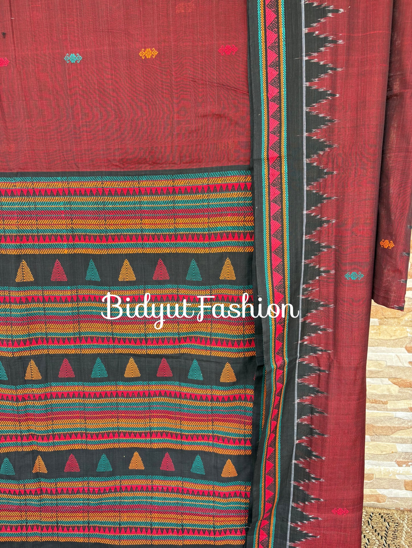 Handlooms of Odisha Dongria Design Cotton Saree - Burgundy color saree