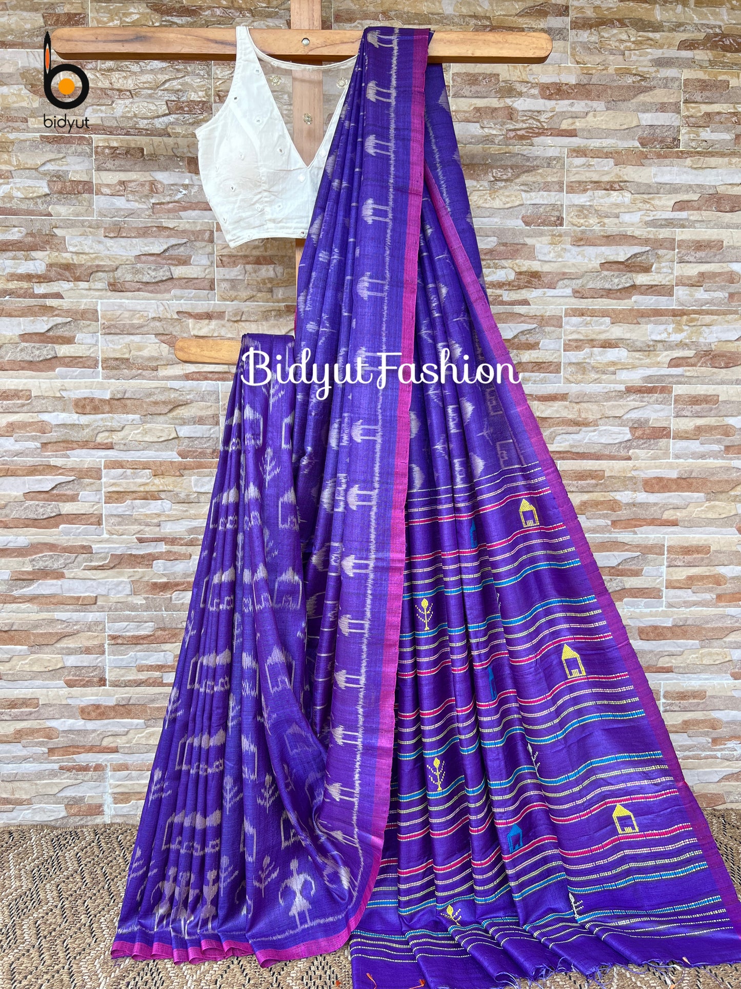 Handlooms of Odisha Gopalpur Ikat Tussar Silk Saree Purple Color