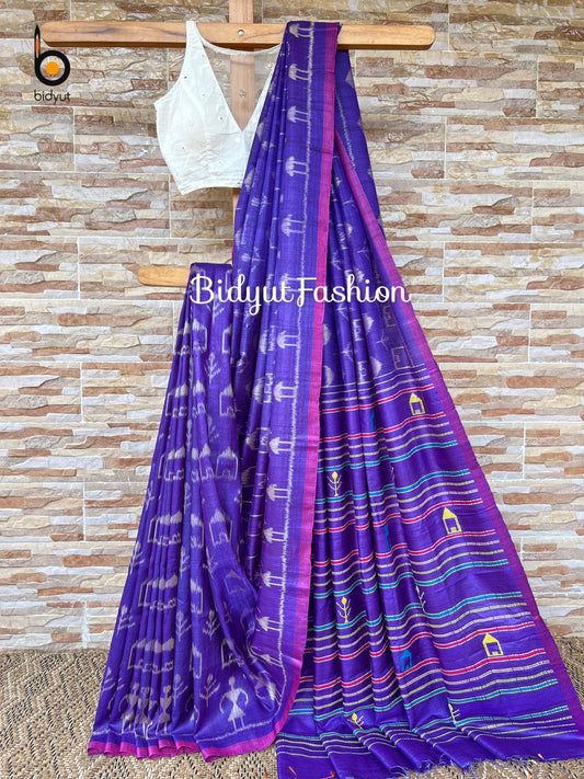 Handlooms of Odisha Gopalpur Ikat Tussar Silk Saree Purple Color
